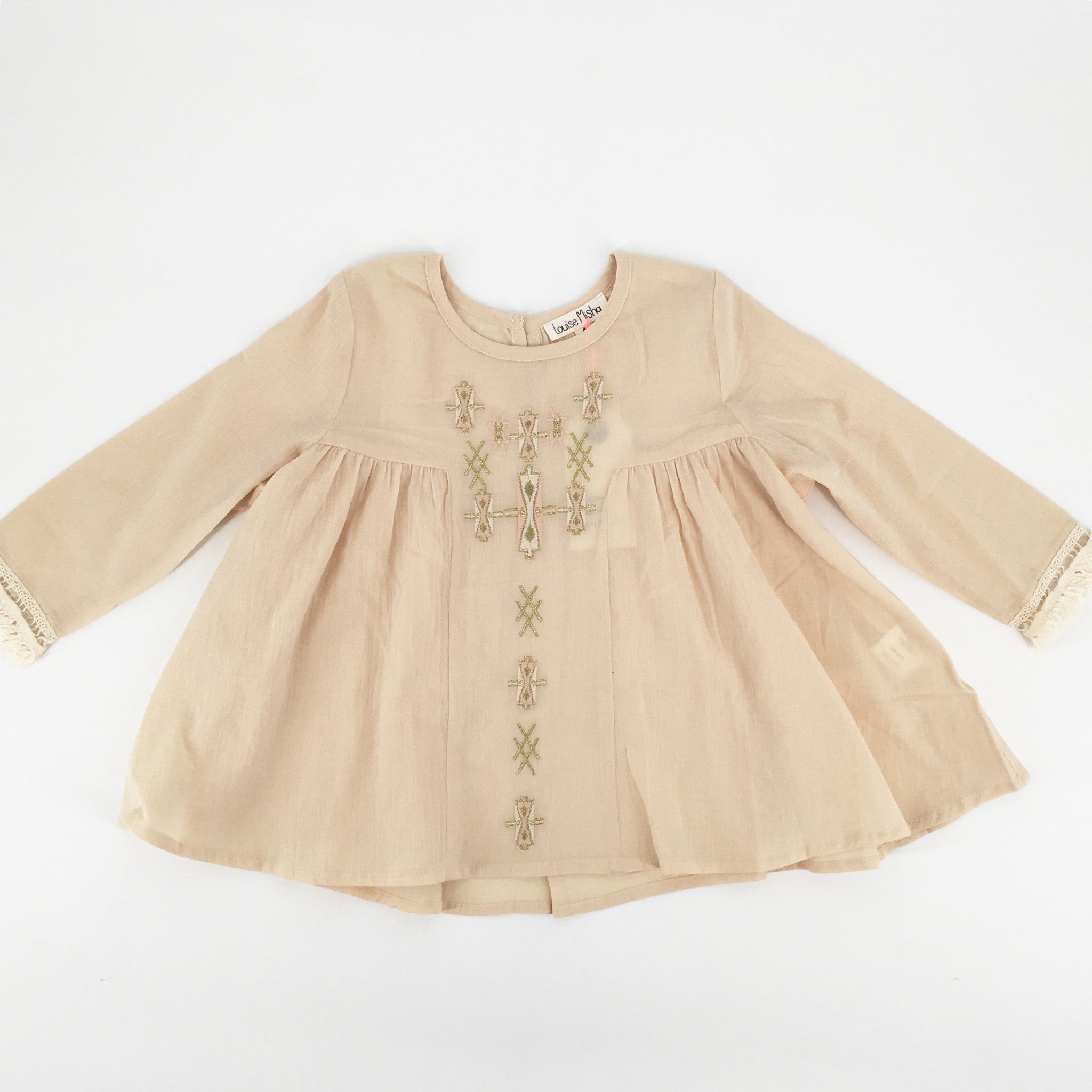 Girls Beige Embroidered Trims Cotton 'Katia' Blouse - CÉMAROSE | Children's Fashion Store - 1