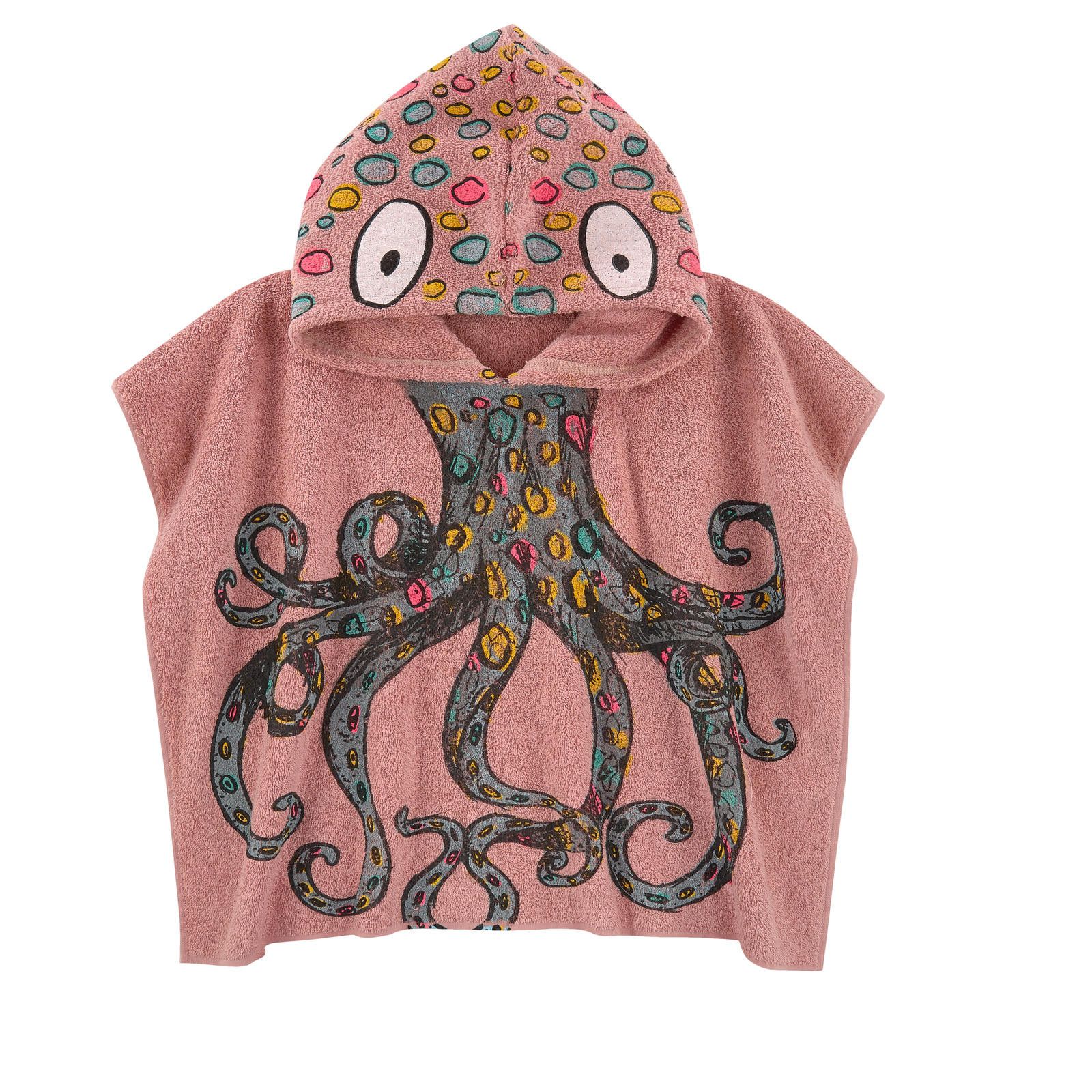 Girls Pink Cotton Colorful Octopus Printed Hooded Beach Towel - CÉMAROSE | Children's Fashion Store - 1