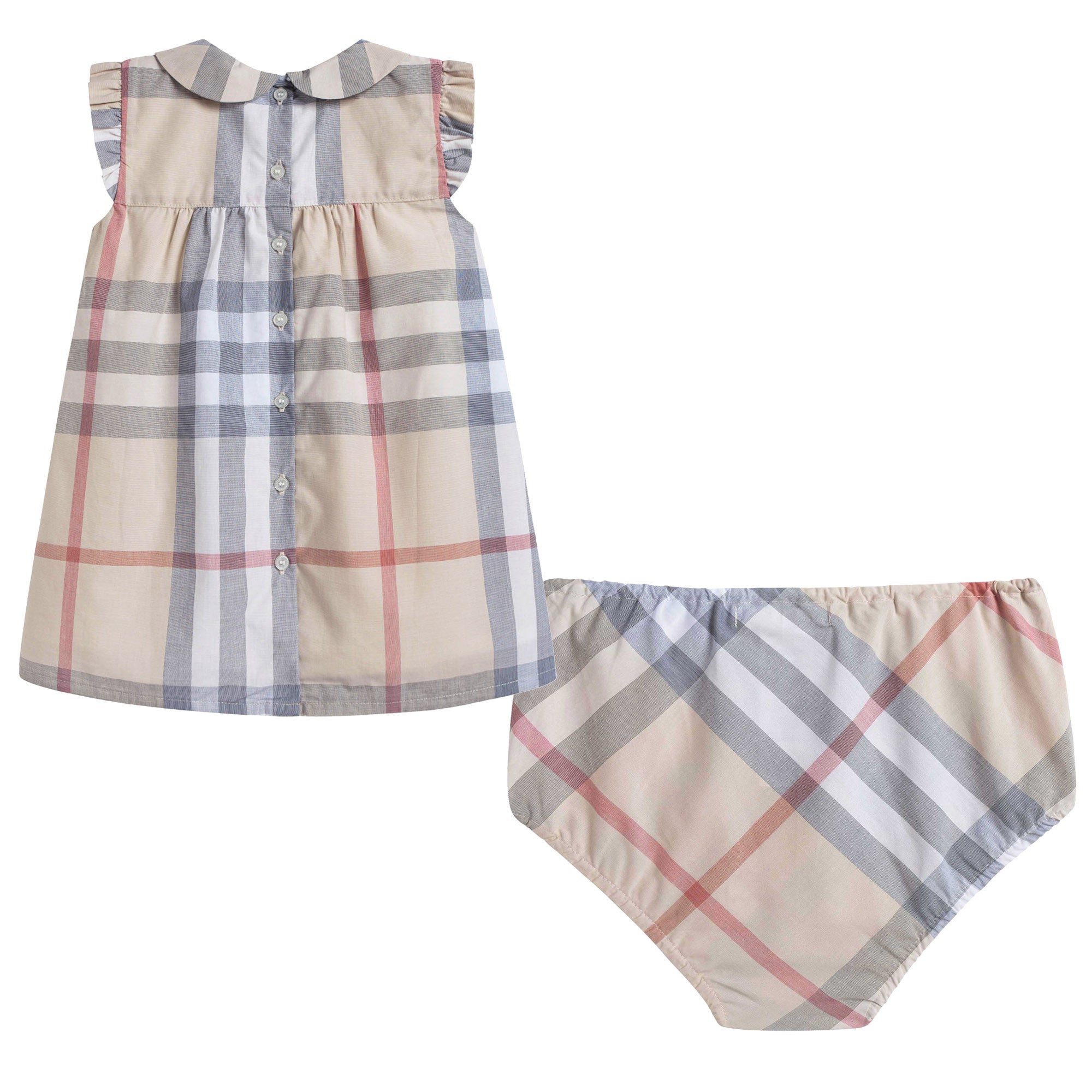 Baby Girls Beige Check Dress With Collar