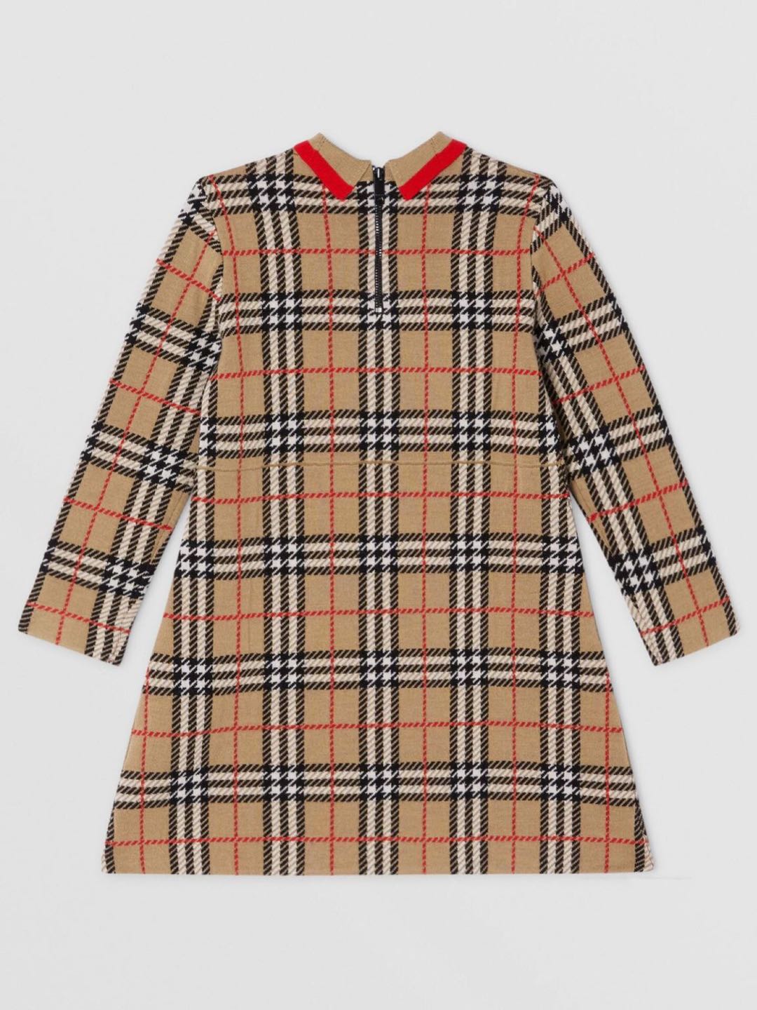 Girls Archive Beige Check Merino Wool Dress