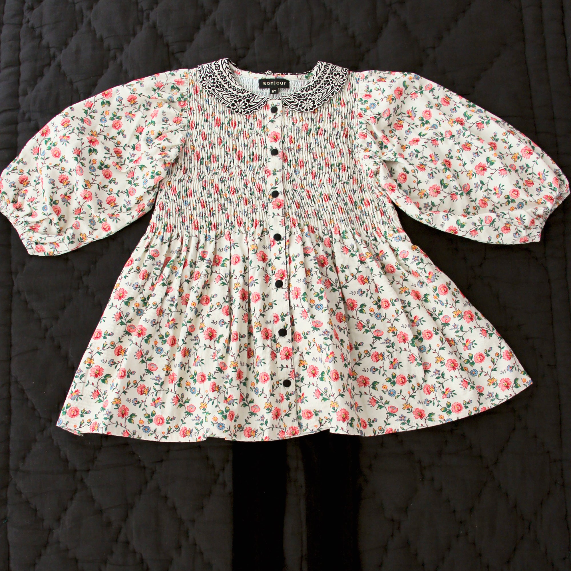 Girls Ivory Flowers Corduroy Top
