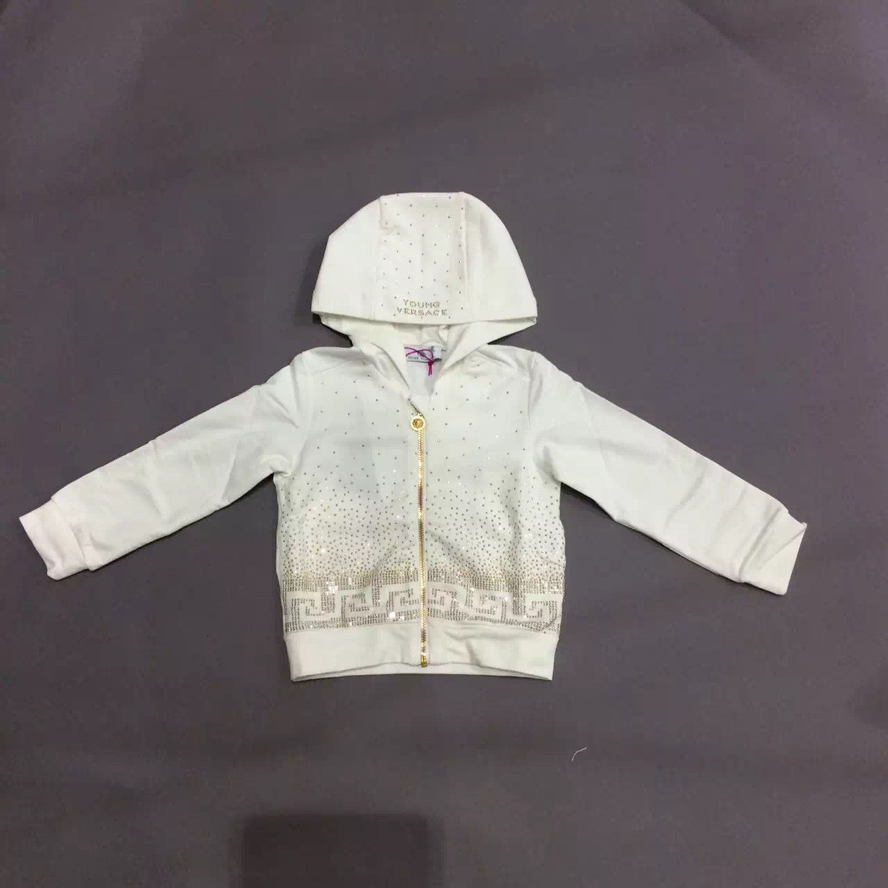Baby Girls White Cotton Zip-Up Top With Gold Rhinestone Trims - CÉMAROSE | Children's Fashion Store