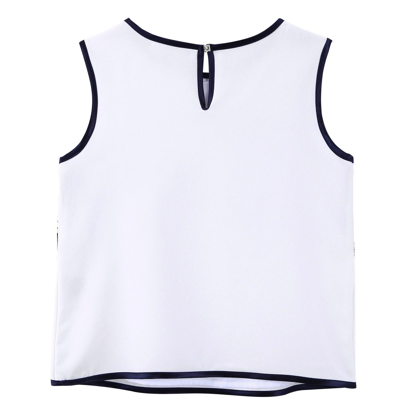 Girls White Vest With Flower Print Patch Trims - CÉMAROSE | Children's Fashion Store - 2