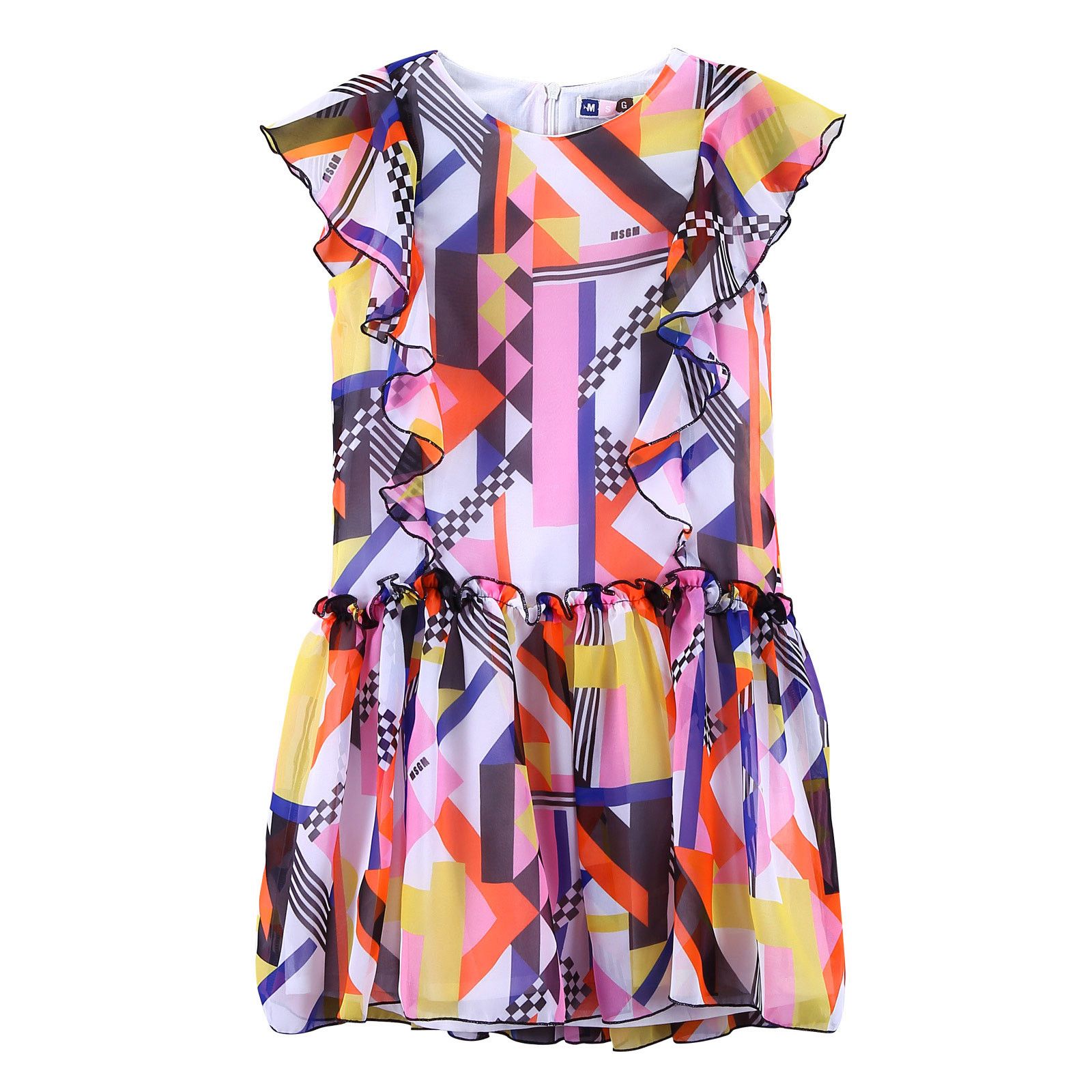 Girls Multicolor Printed Frilled Silk Dress - CÉMAROSE | Children's Fashion Store - 1
