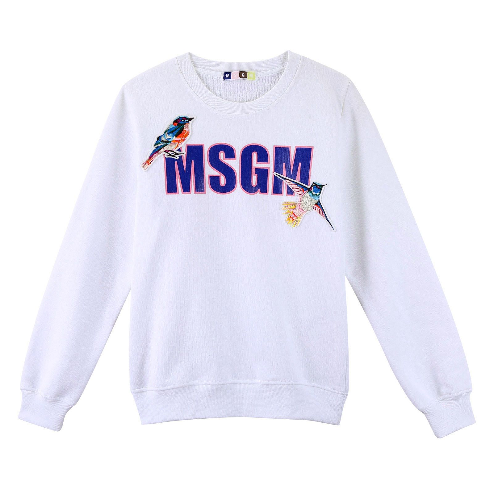 Girls White Embroidered Birds Cotton Sweatshirt - CÉMAROSE | Children's Fashion Store - 1