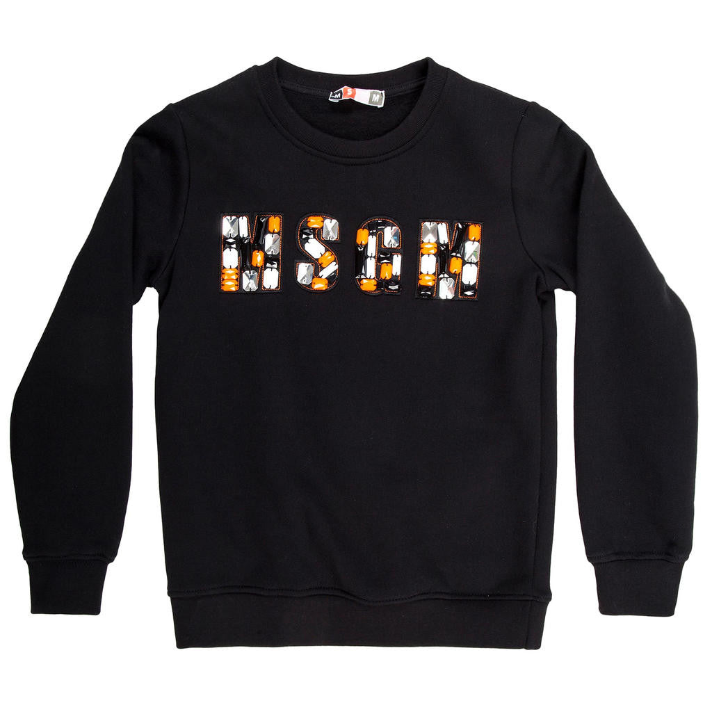 Girls Black Patch Brand Cotton Sweatshirt - CÉMAROSE | Children's Fashion Store - 1