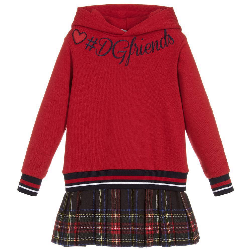 Girls Red Check Cotton Dress