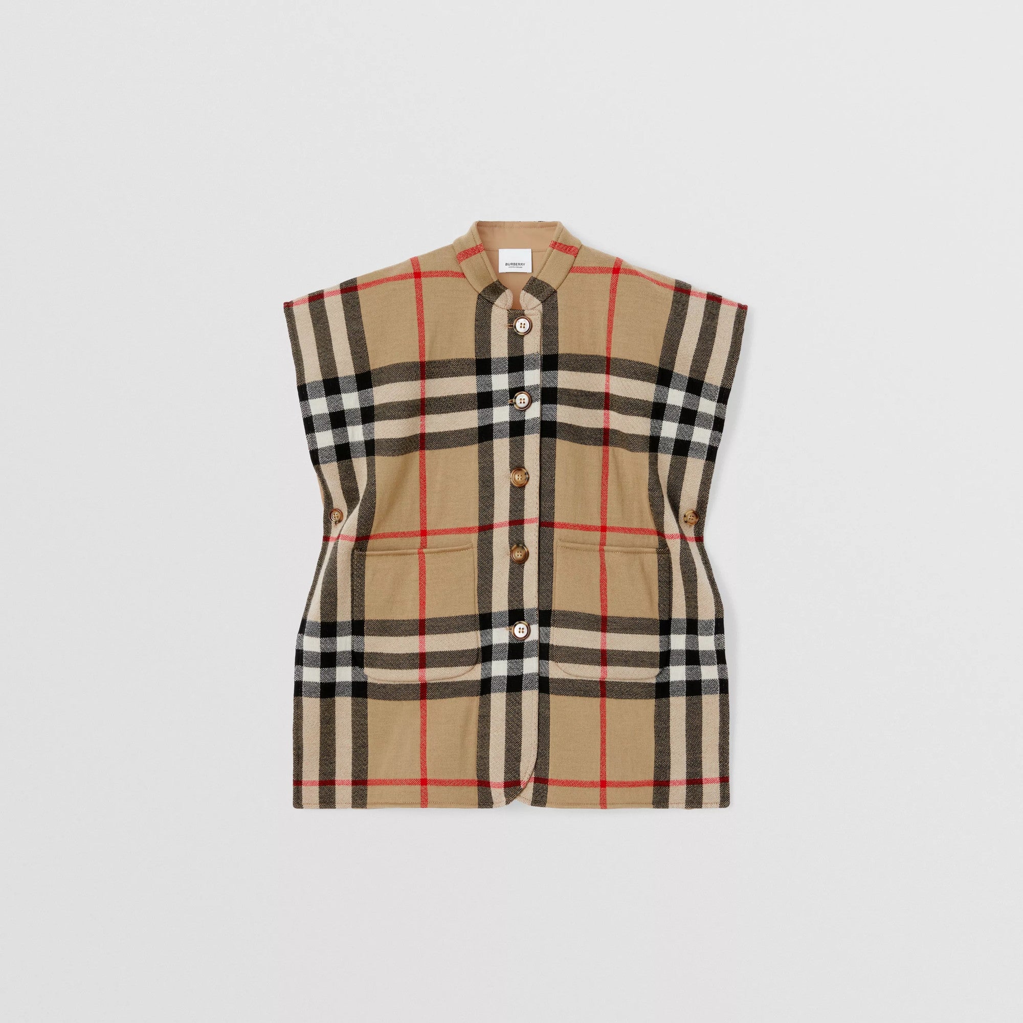 Girls Beige Check Reversible Wool Cape