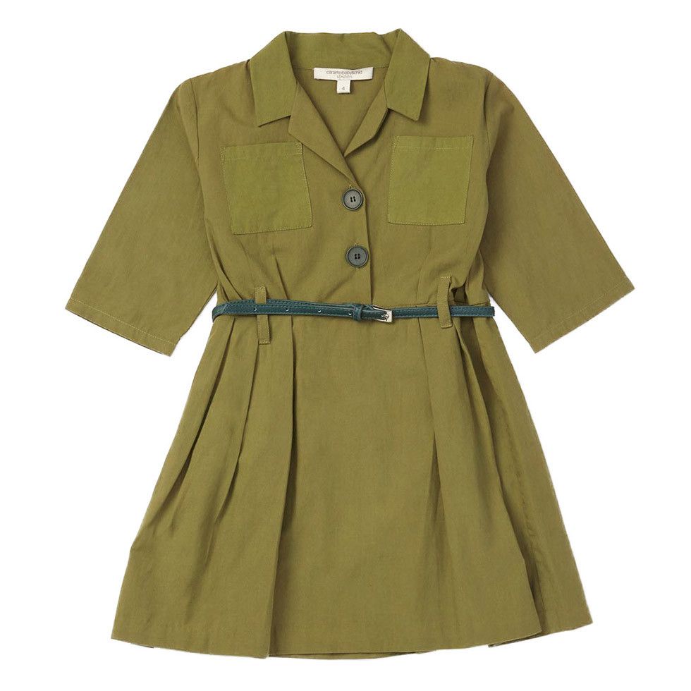 Girls Olive Green Shirt Style Dress - CÉMAROSE | Children's Fashion Store
