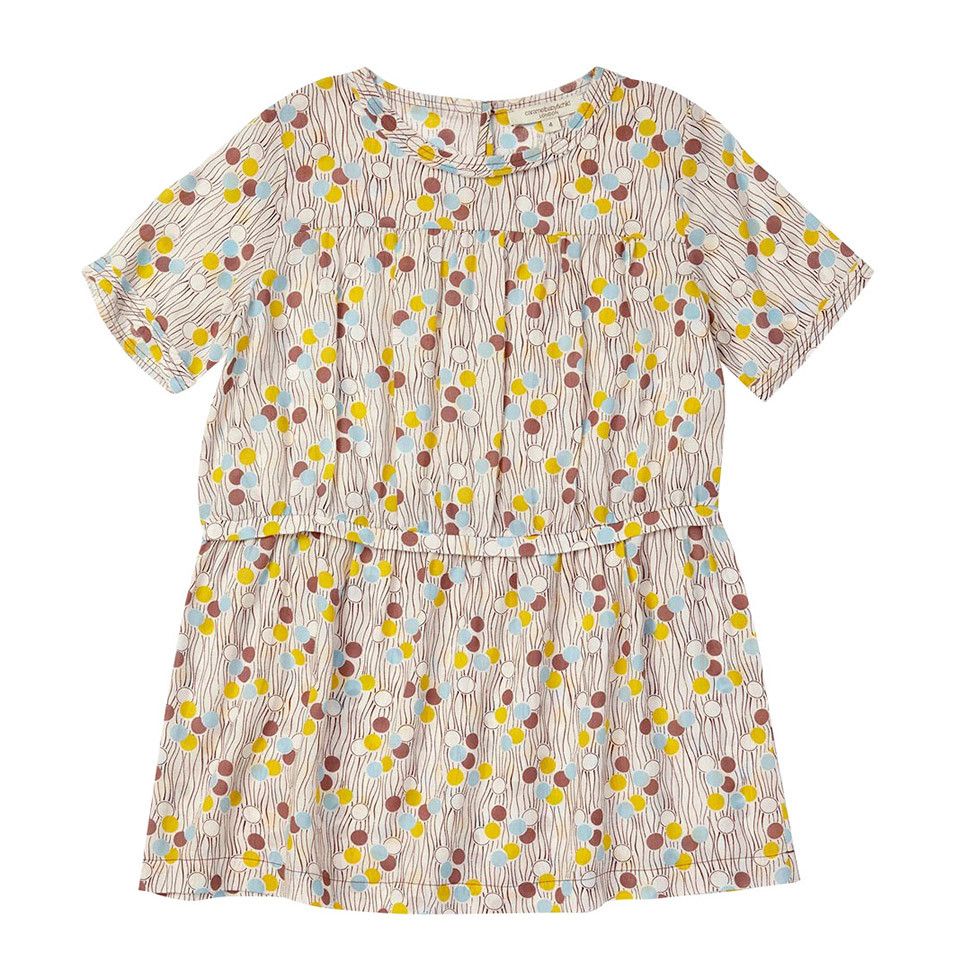 Girls Multicolor Woven Dress With Dotty Print Trims - CÉMAROSE | Children's Fashion Store