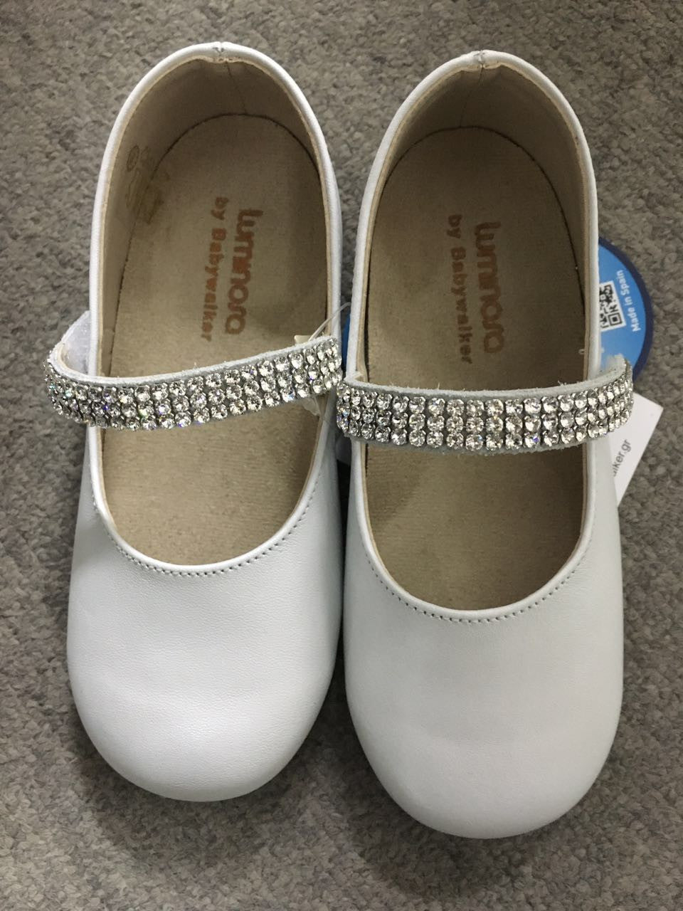 Baby Girls White Leather Shoes With White Diamond Trims - CÉMAROSE | Children's Fashion Store