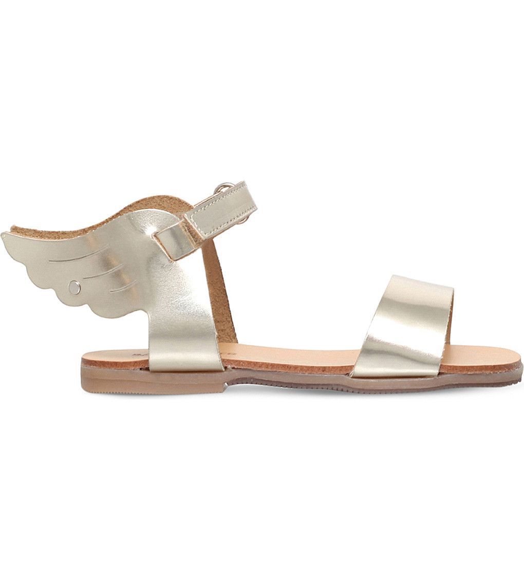 Girls Gold 'Winged Hermes' Mirror Leather Sandals - CÉMAROSE | Children's Fashion Store - 1