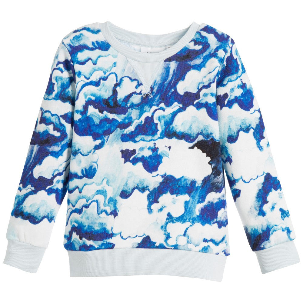 Girls Dark Blue Seas Of Clouds Printed Sweatshirt - CÉMAROSE | Children's Fashion Store - 1