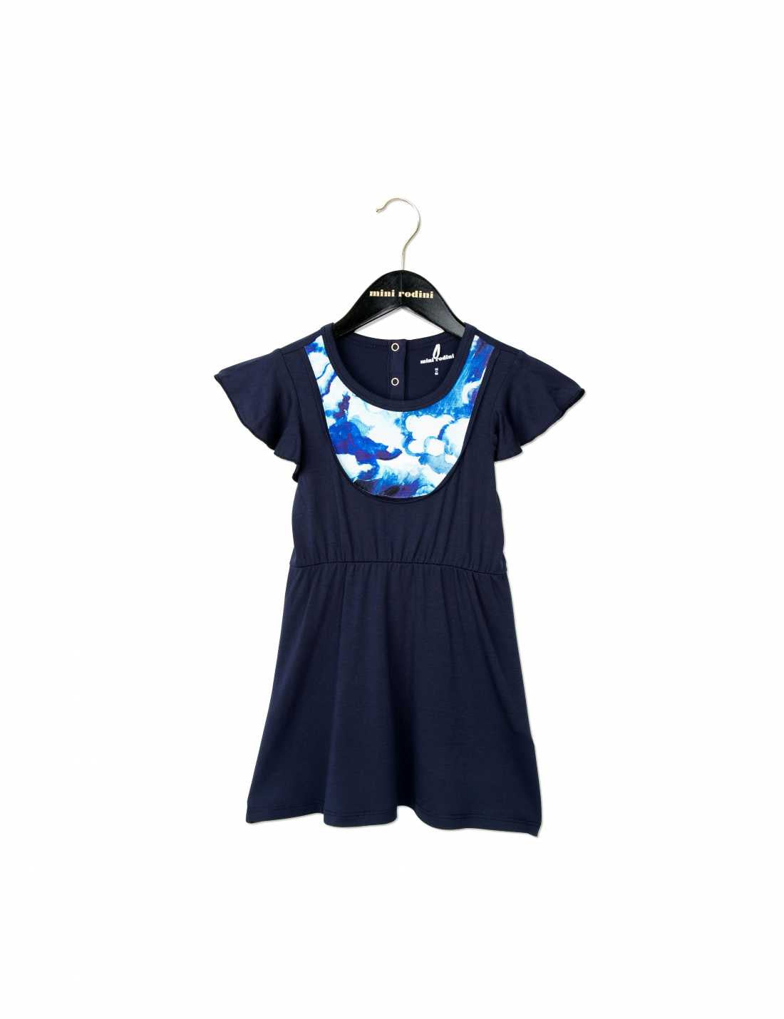 Girls Dark Blue Frilly Cuffs Dress With Clouds Print - CÉMAROSE | Children's Fashion Store - 1