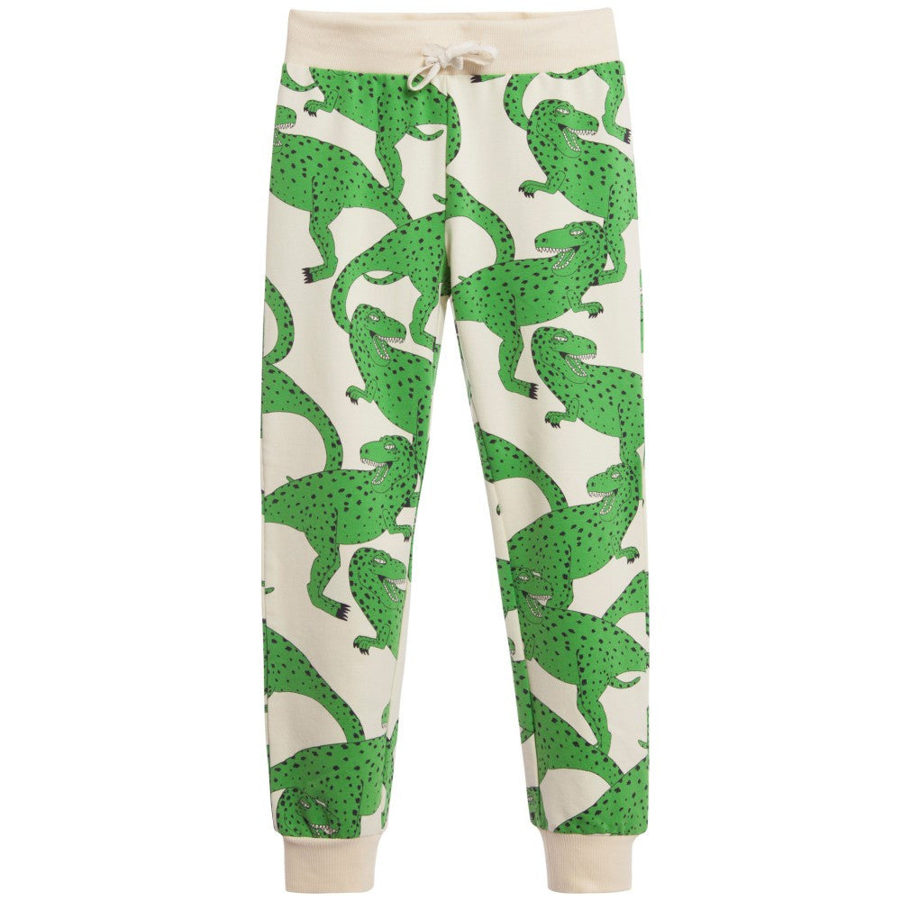 Girls White Cotton Trouser With Green T-Rex Print - CÉMAROSE | Children's Fashion Store - 1