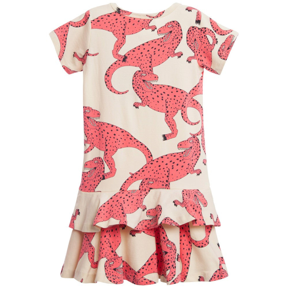 Girls White Frill Dress With Pink T-Rex Print - CÉMAROSE | Children's Fashion Store - 2