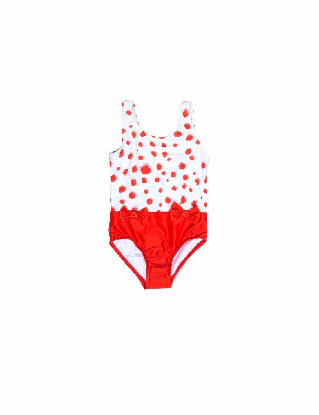 Girls Red Cotton Swinsuit With Bow Trims - CÉMAROSE | Children's Fashion Store - 1