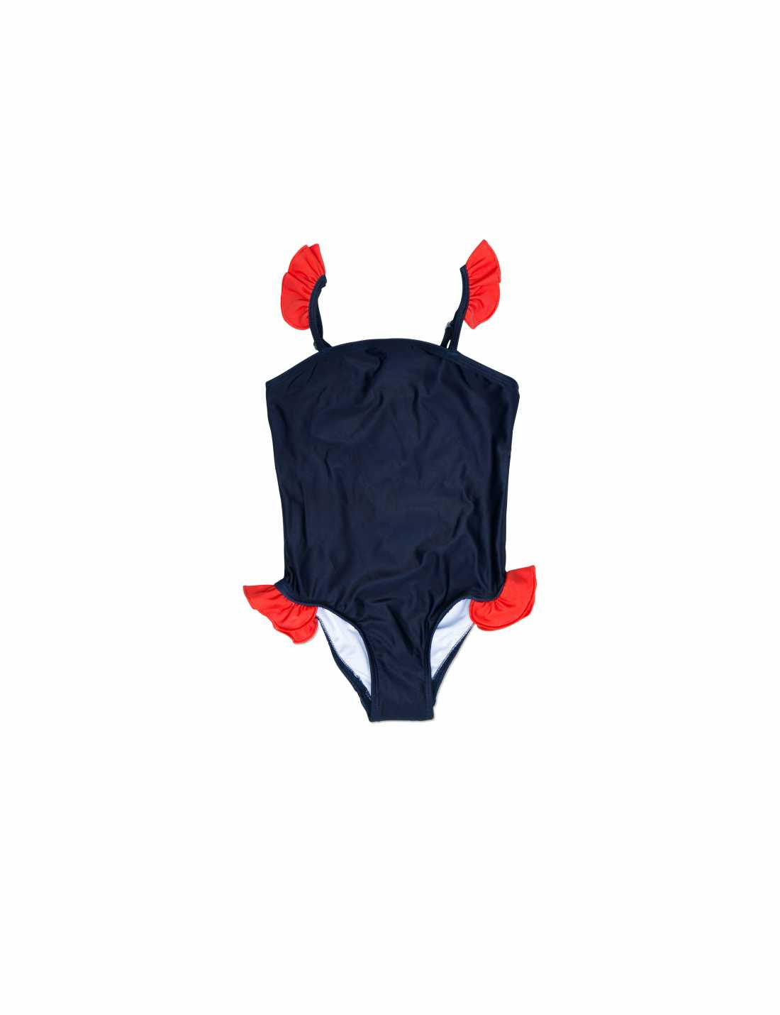 Girls Dark Blue Cotton Swinsuit With Solid Wing Trims - CÉMAROSE | Children's Fashion Store - 1