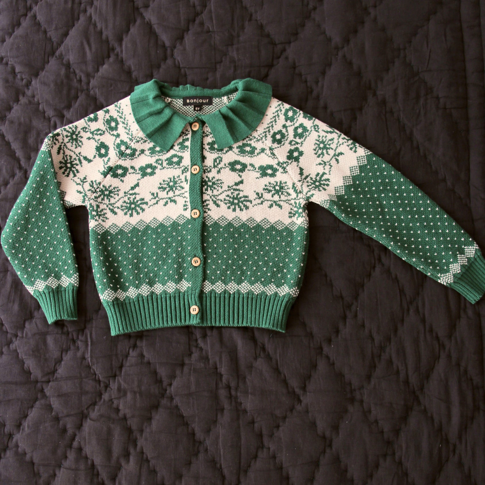 Girls Green Flowers Cardigan
