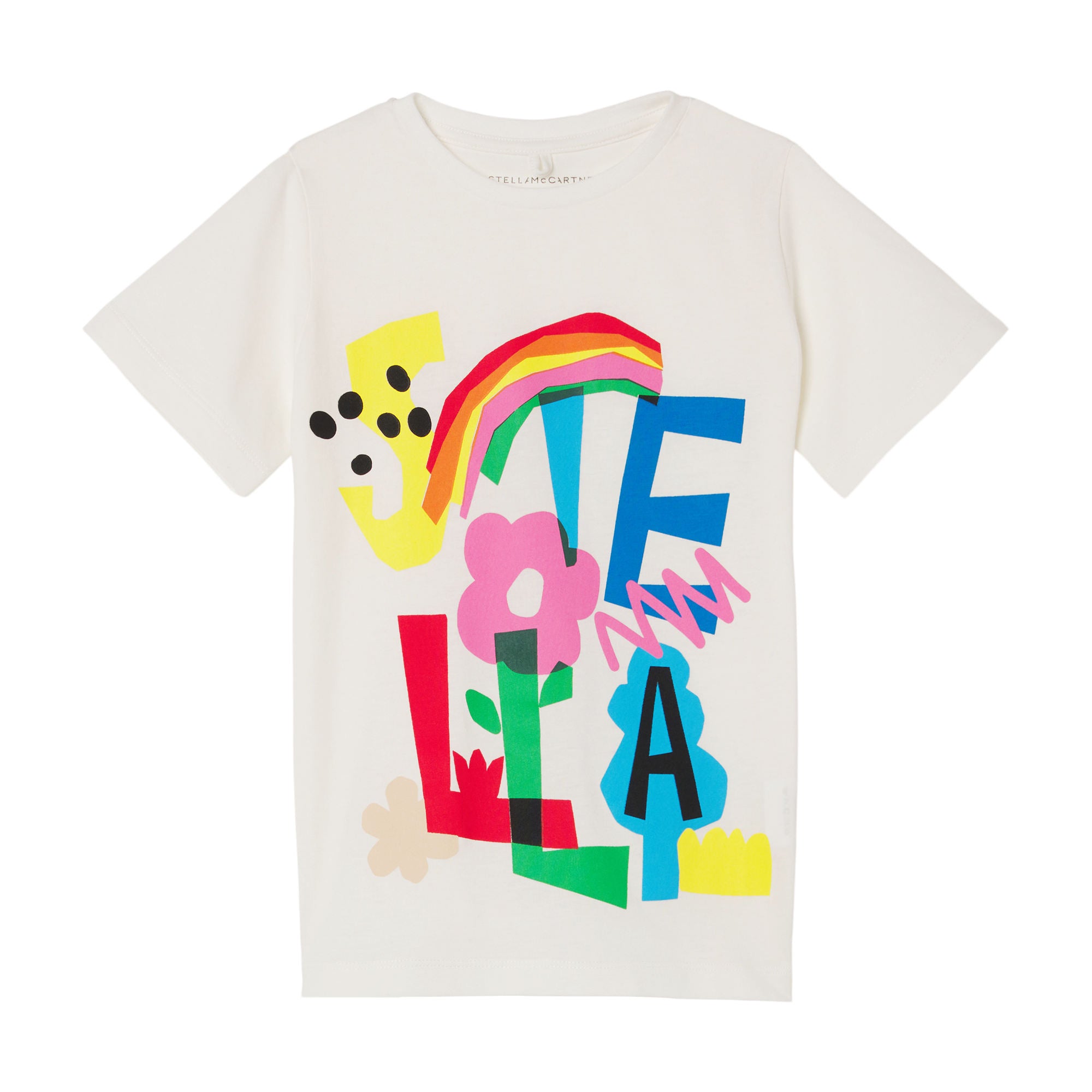 Girls White Printed Cotton T-Shirt