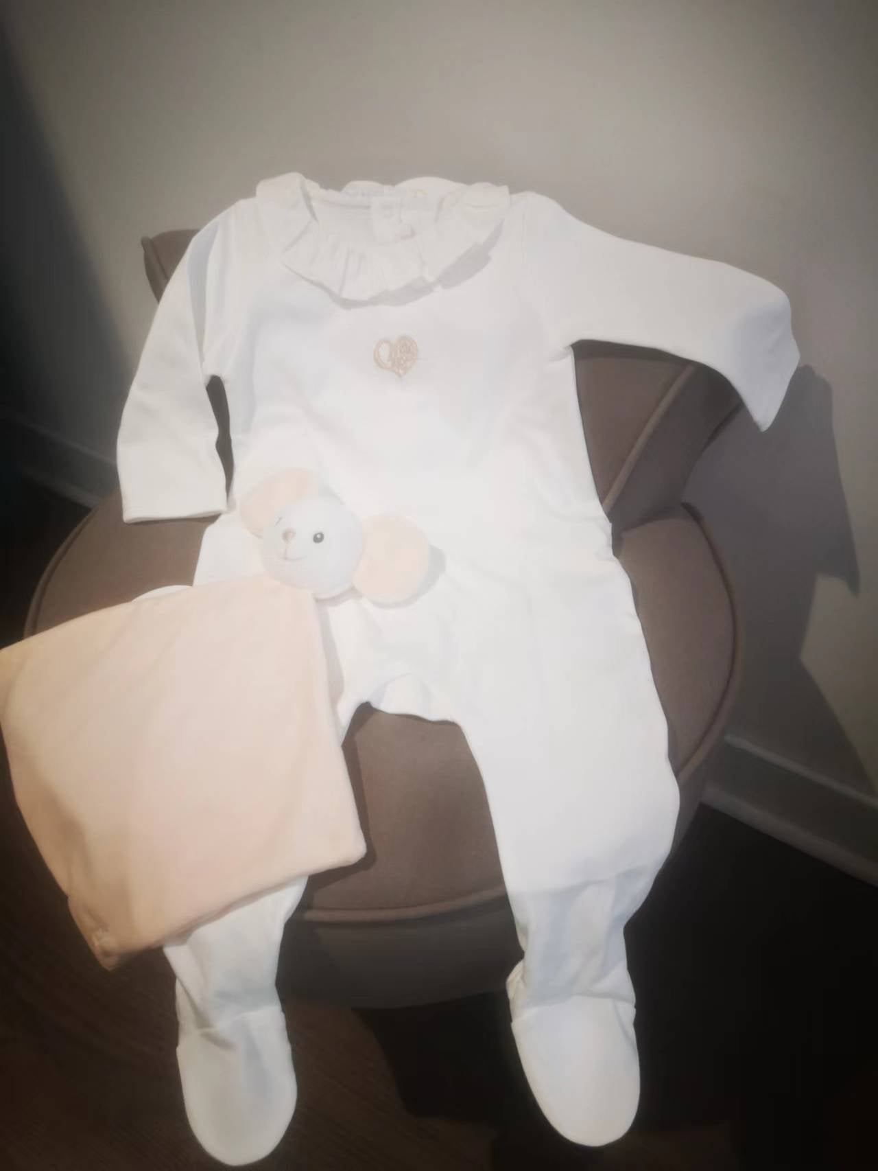 Baby Girls White Cotton Babysuit Set
