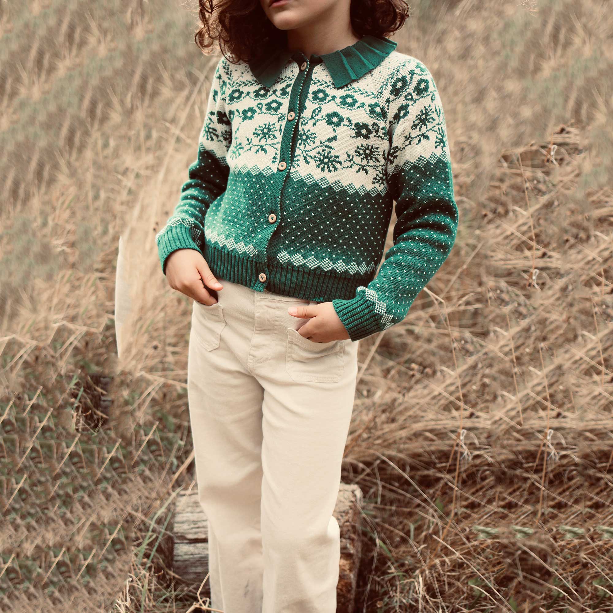 Girls Green Flowers Cardigan