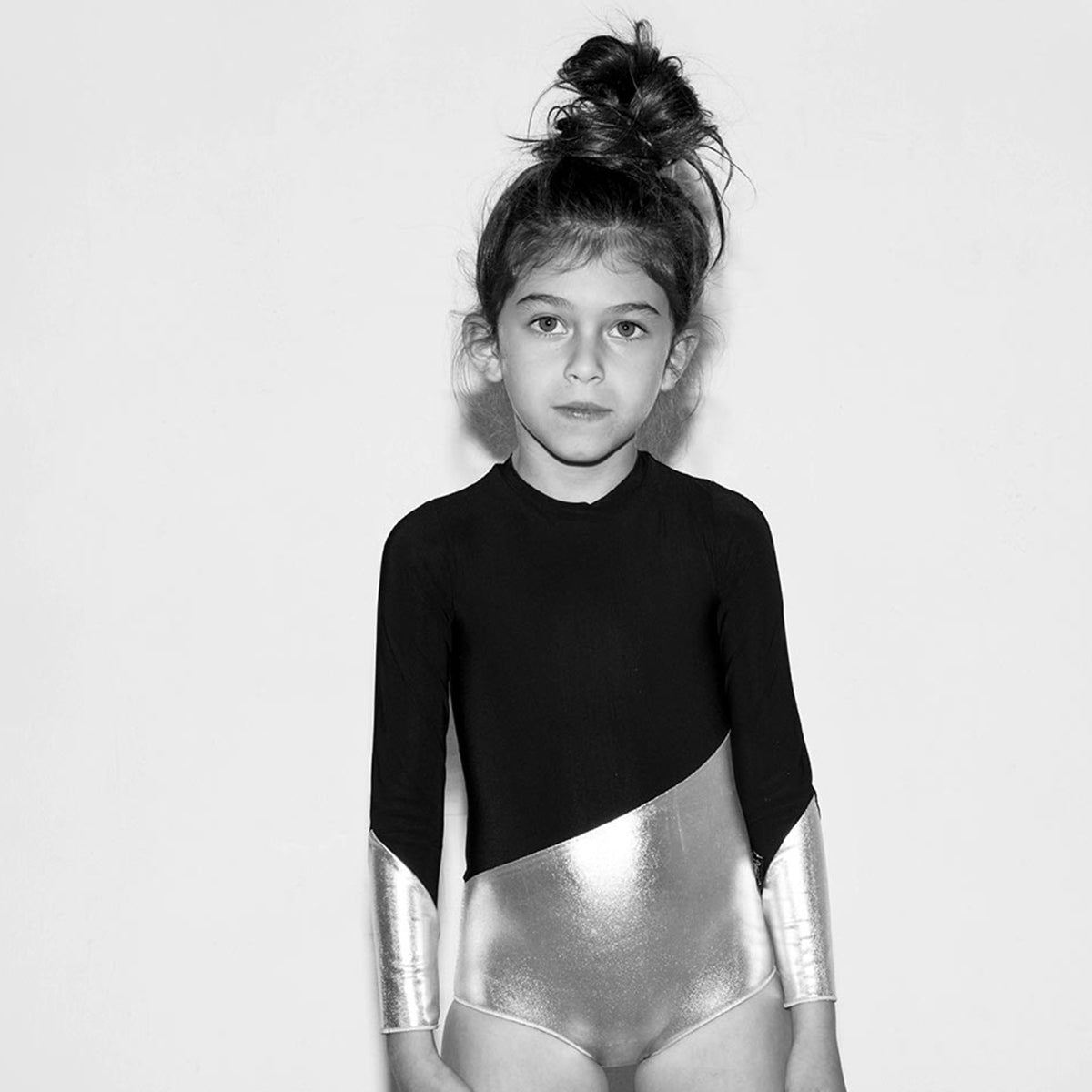 Girls Silver Black Swimsuit