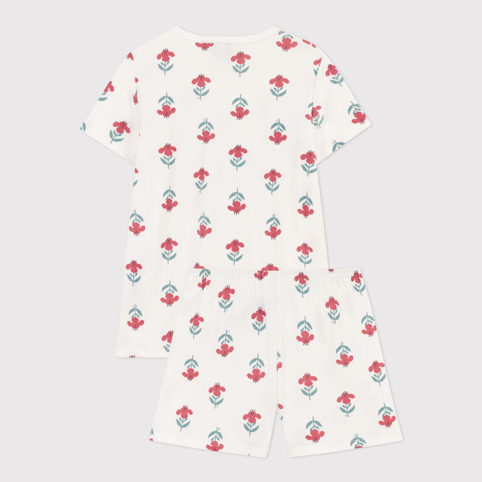 Girls White Flower Cotton Nightwear Set
