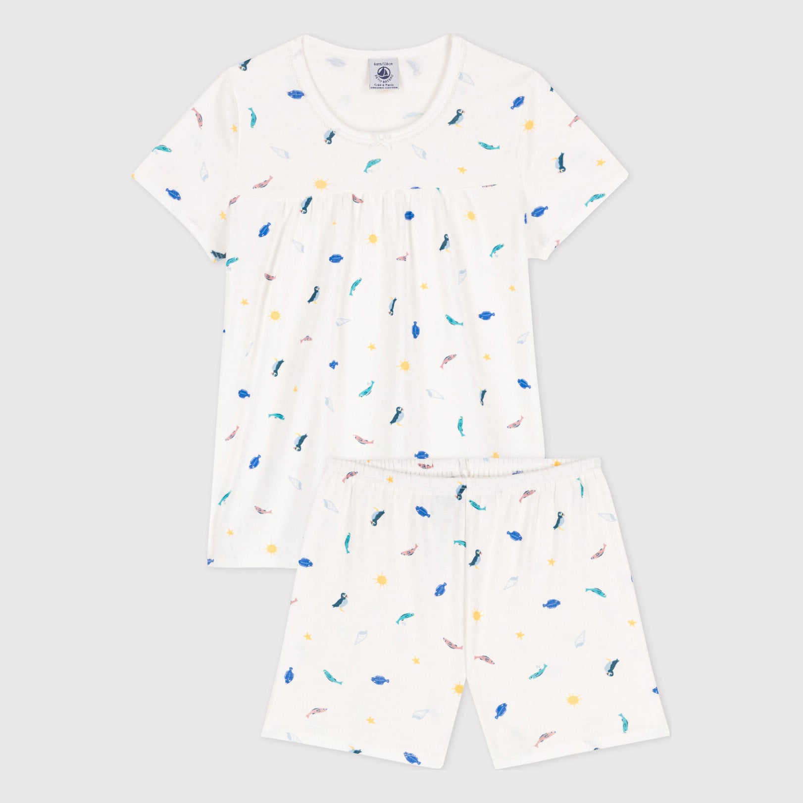 Girls White Printed Cotton Nightwear Set
