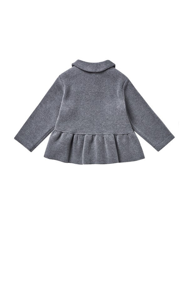 Girls Grey Bow Trims Jacket With Peter Pan Collar - CÉMAROSE | Children's Fashion Store - 2
