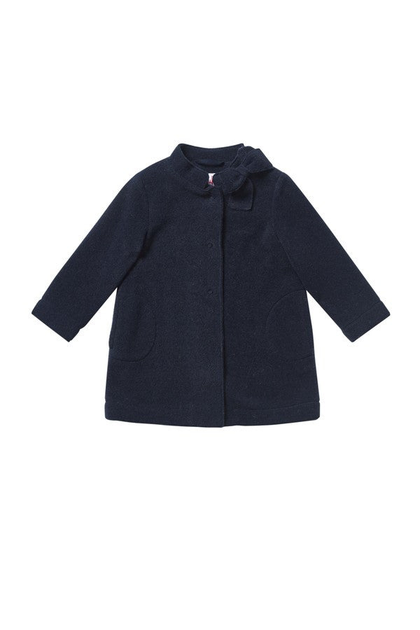 Girls Navy Blue Bow Trims Collar Wool Coat - CÉMAROSE | Children's Fashion Store - 1