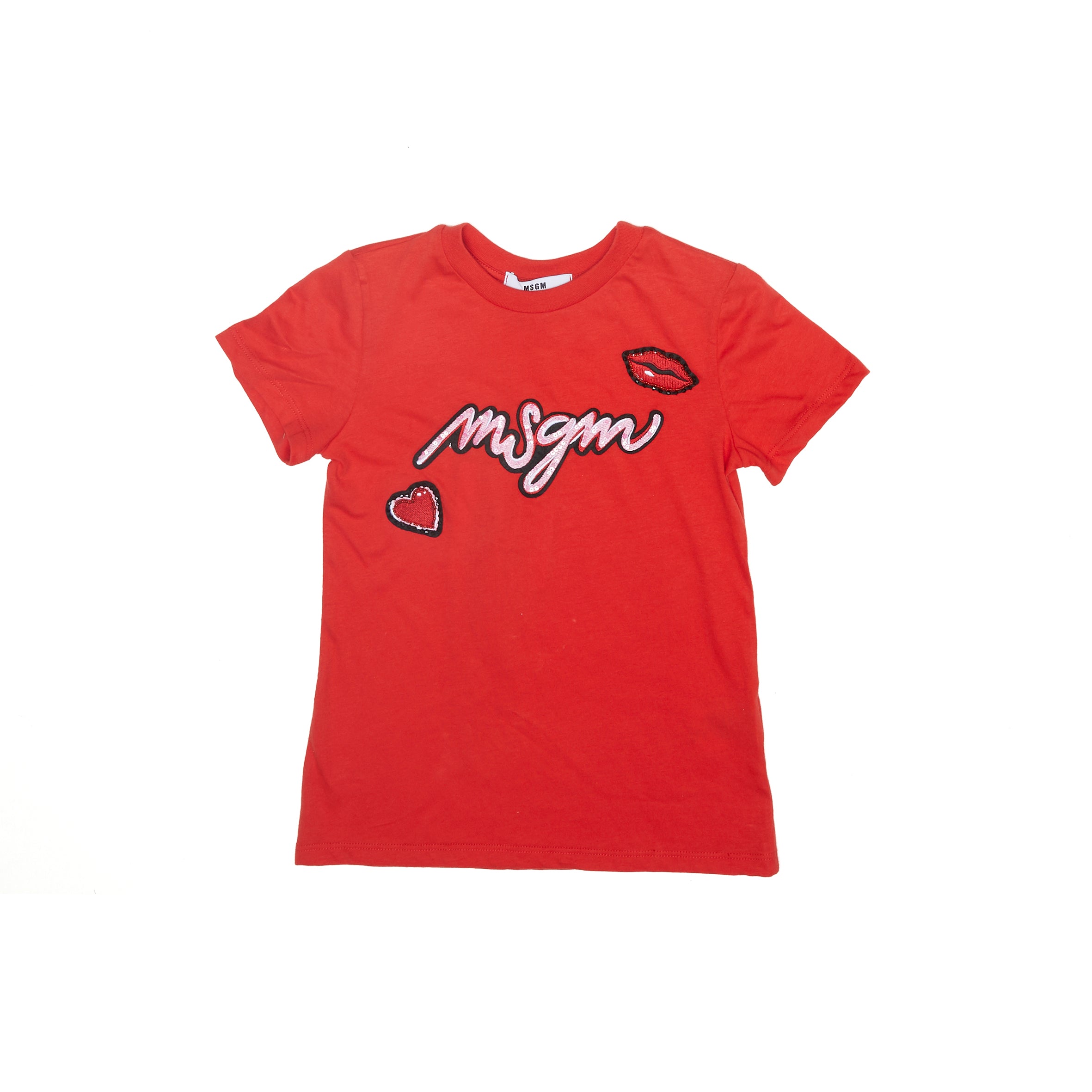 Girls Red Embroidery Cotton T-shirt