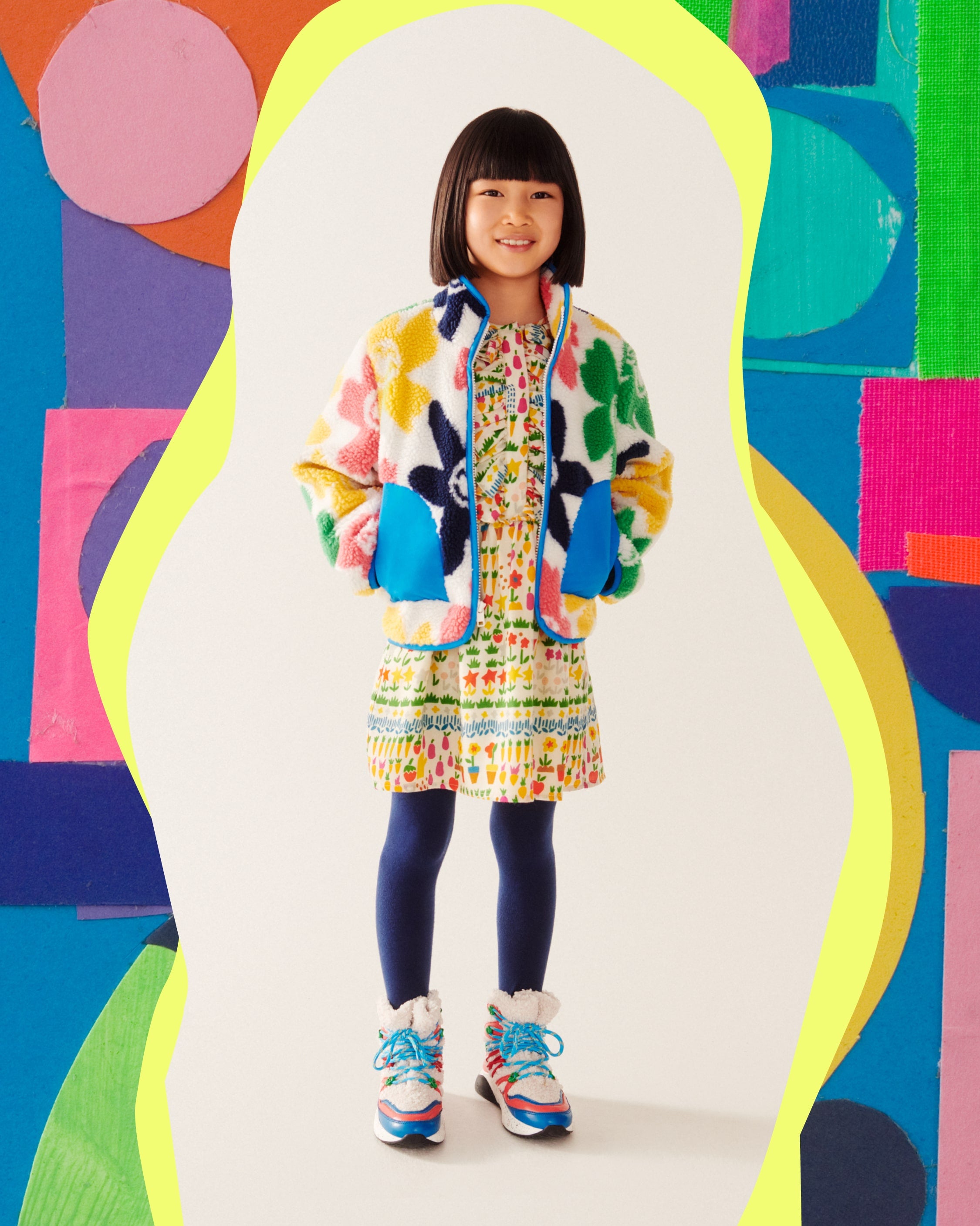 Girls Multicolor Smiley Flowers Jacket