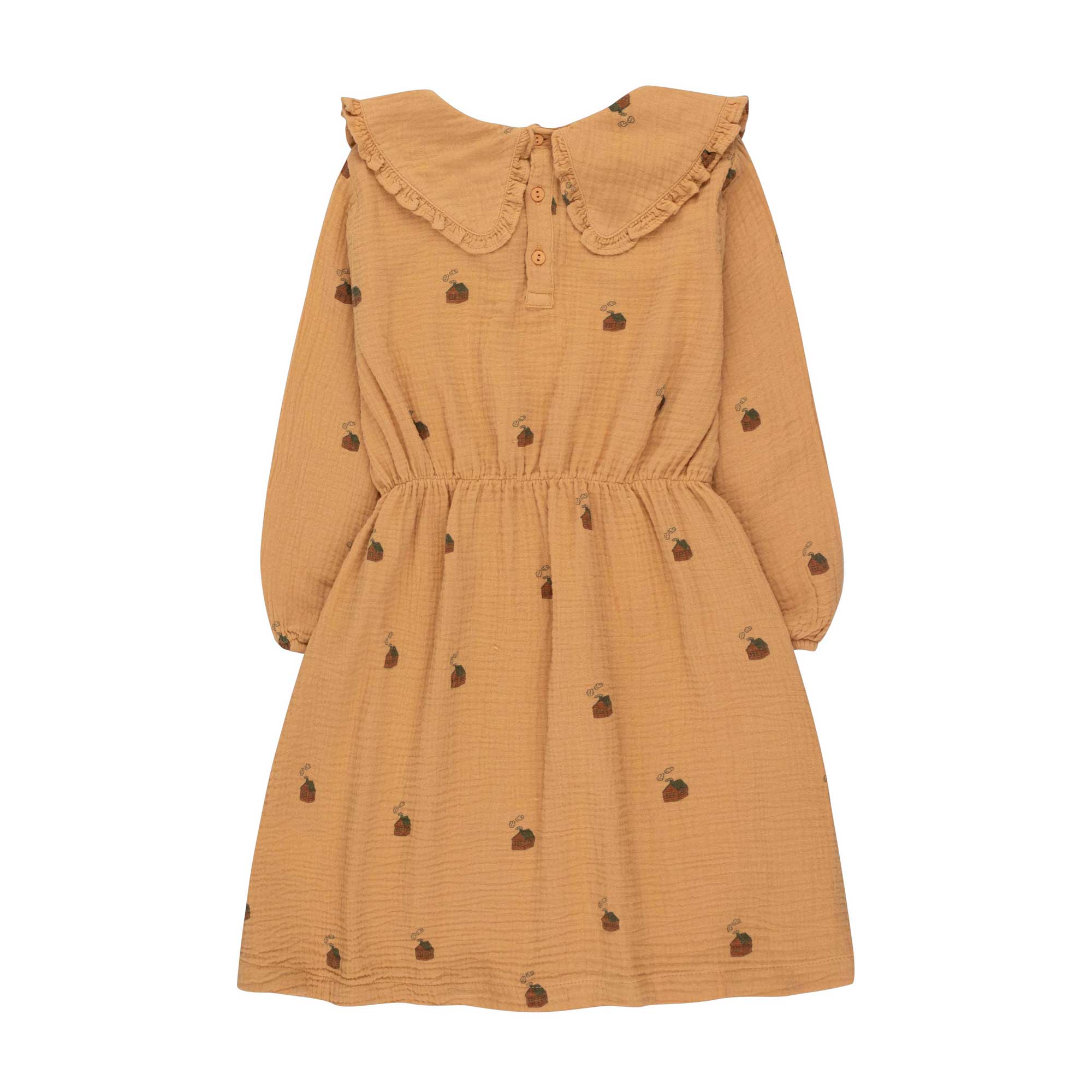 Girls Brown Printed Cotton Dress