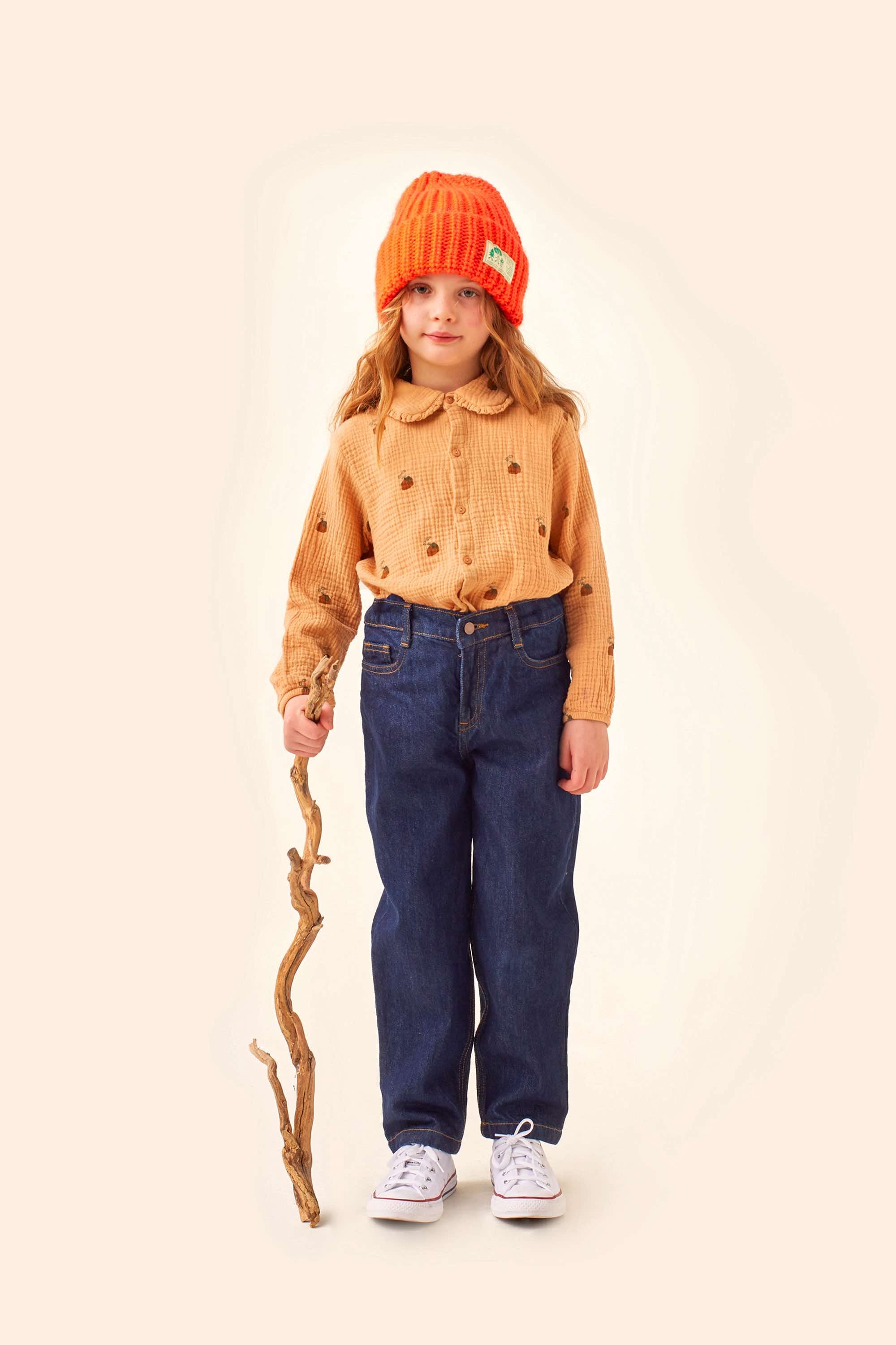 Girls Beige Printed Cotton Shirt