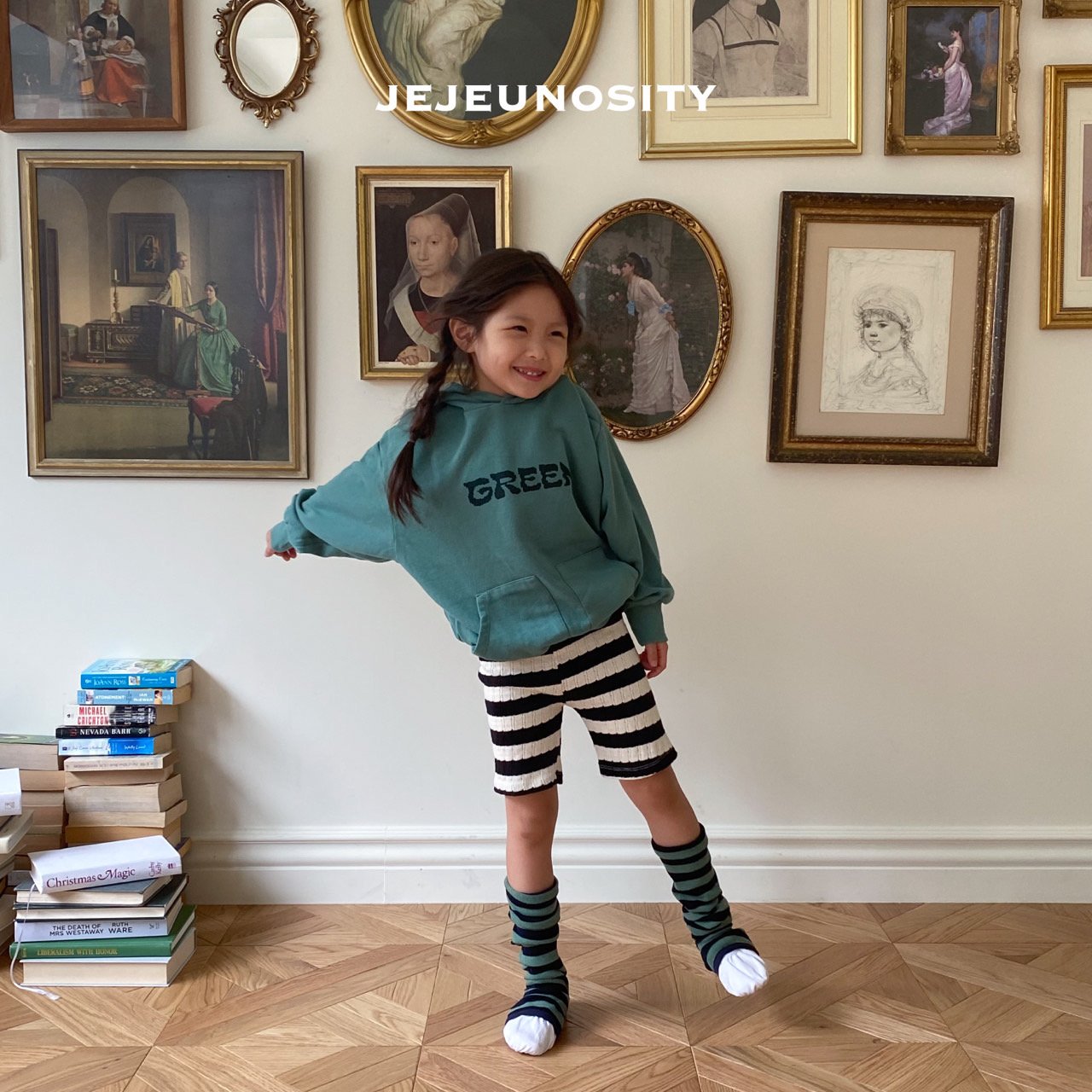 Girls Black Stripes Cotton Shorts
