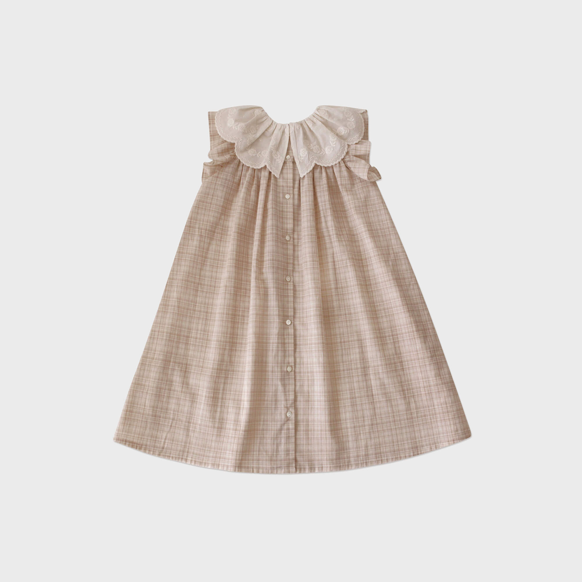 Girls Beige Pink Check Cotton Dress
