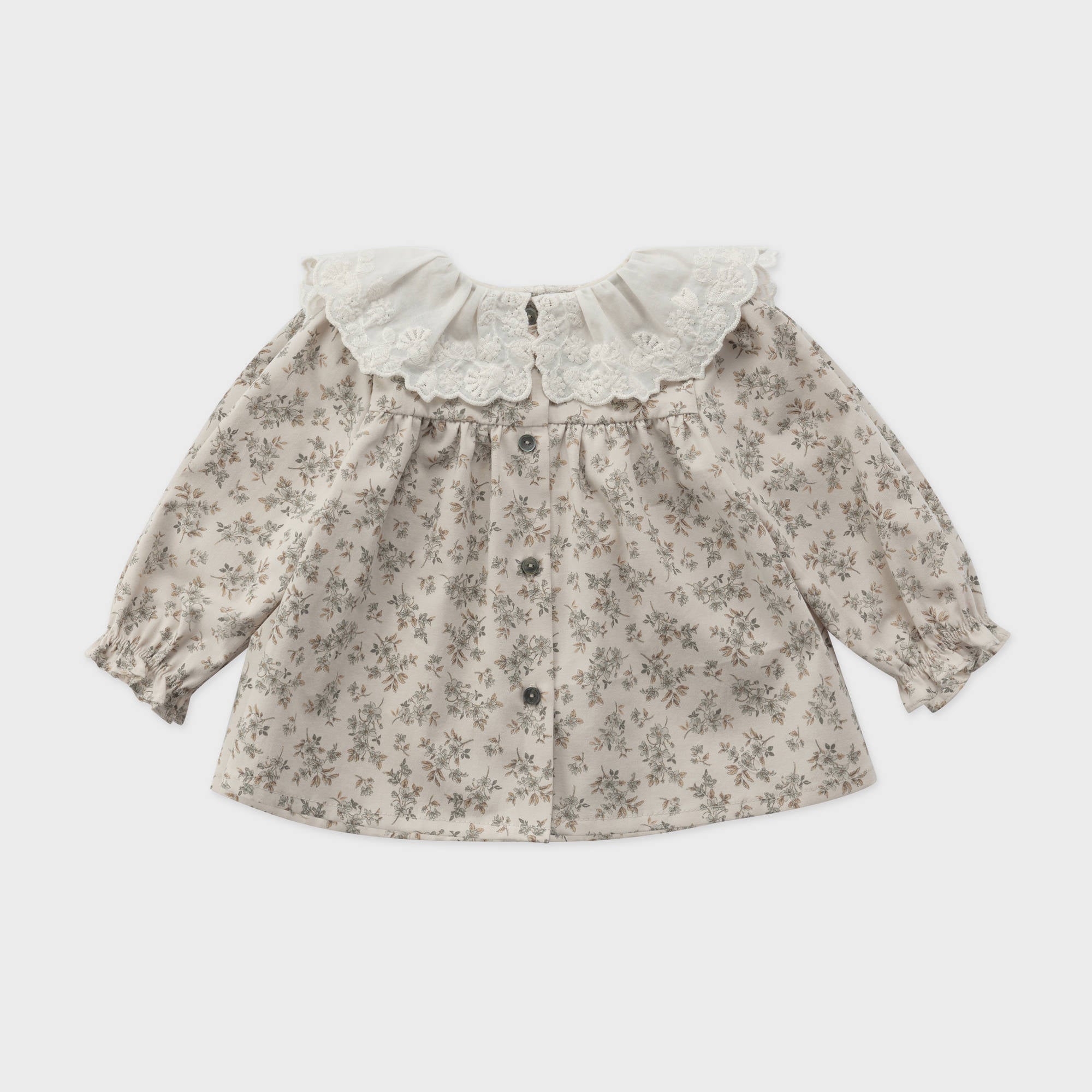 Baby Girls Beige Floral Lace Collar Cotton Top