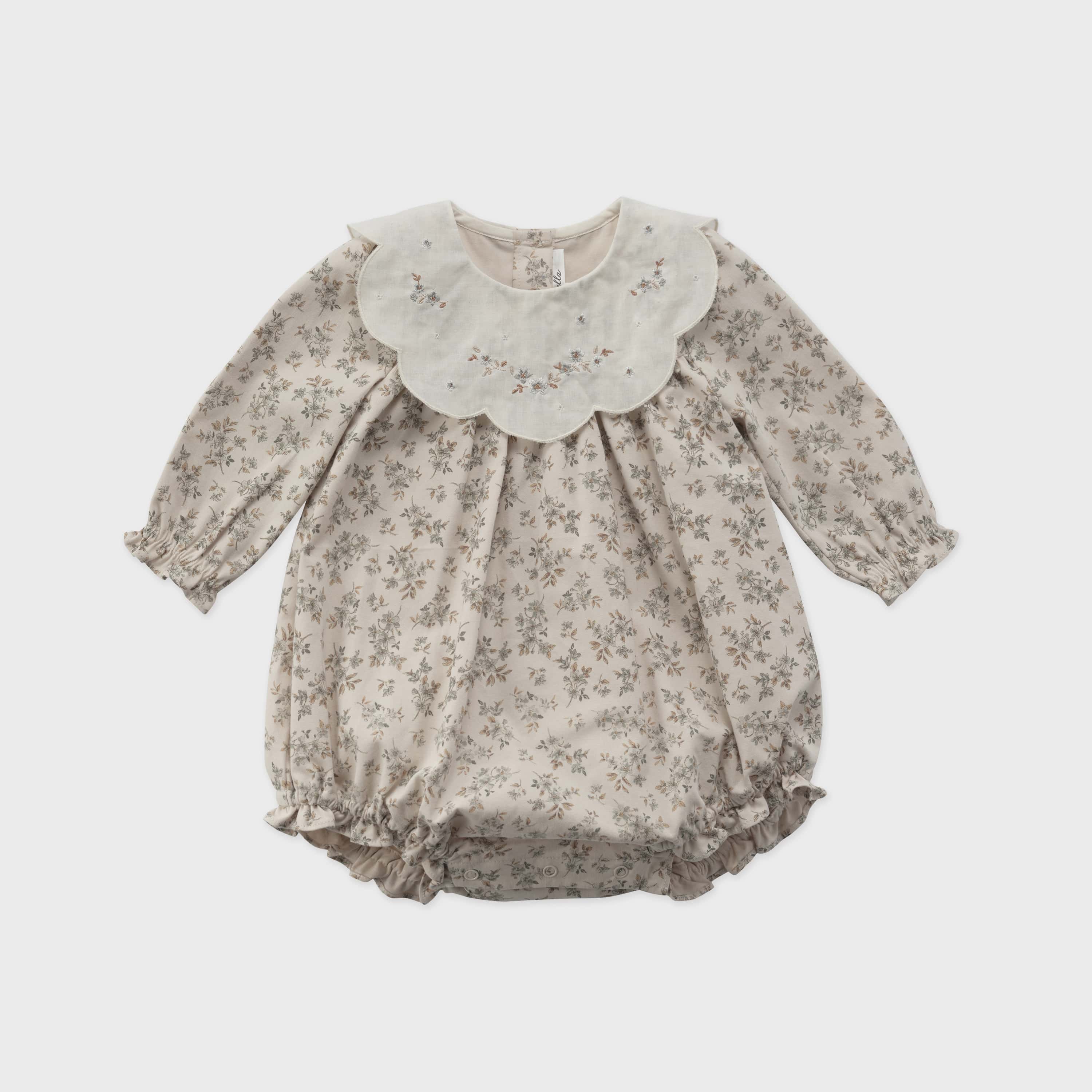 Baby Girls Beige Floral Cotton Babysuit