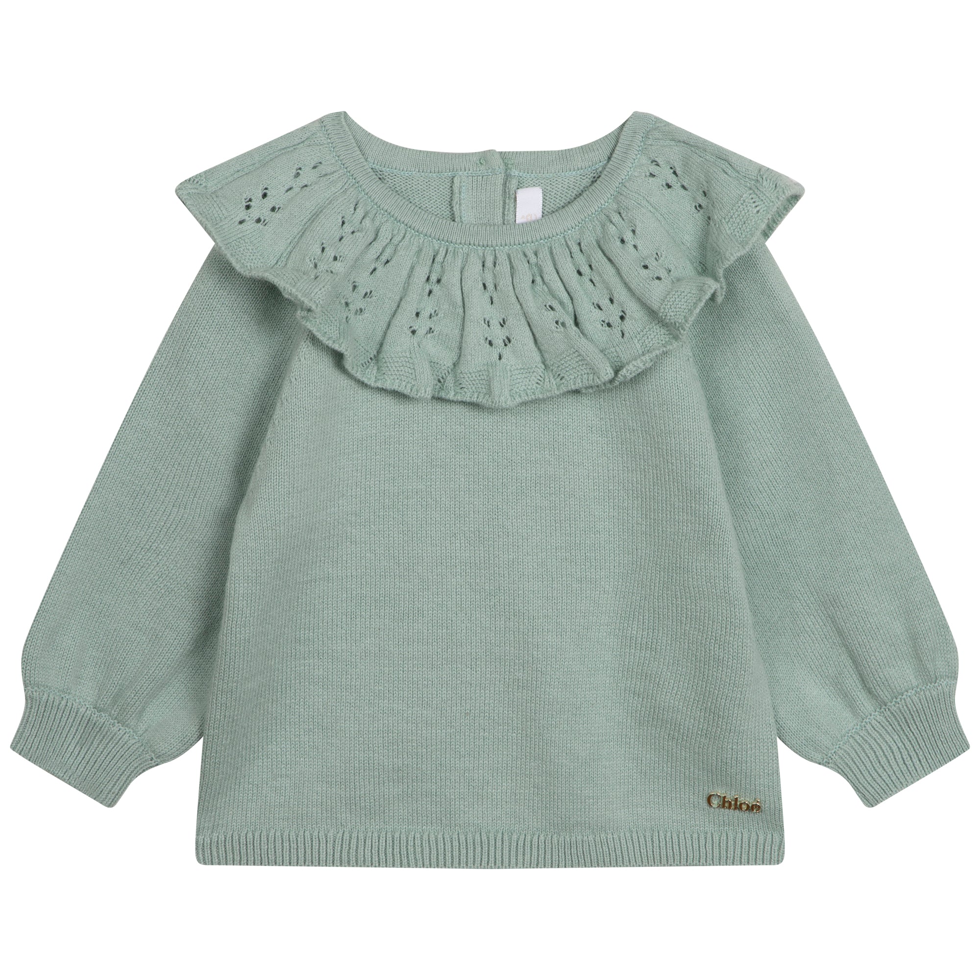 Girls Green Ruffle Cotton Sweater