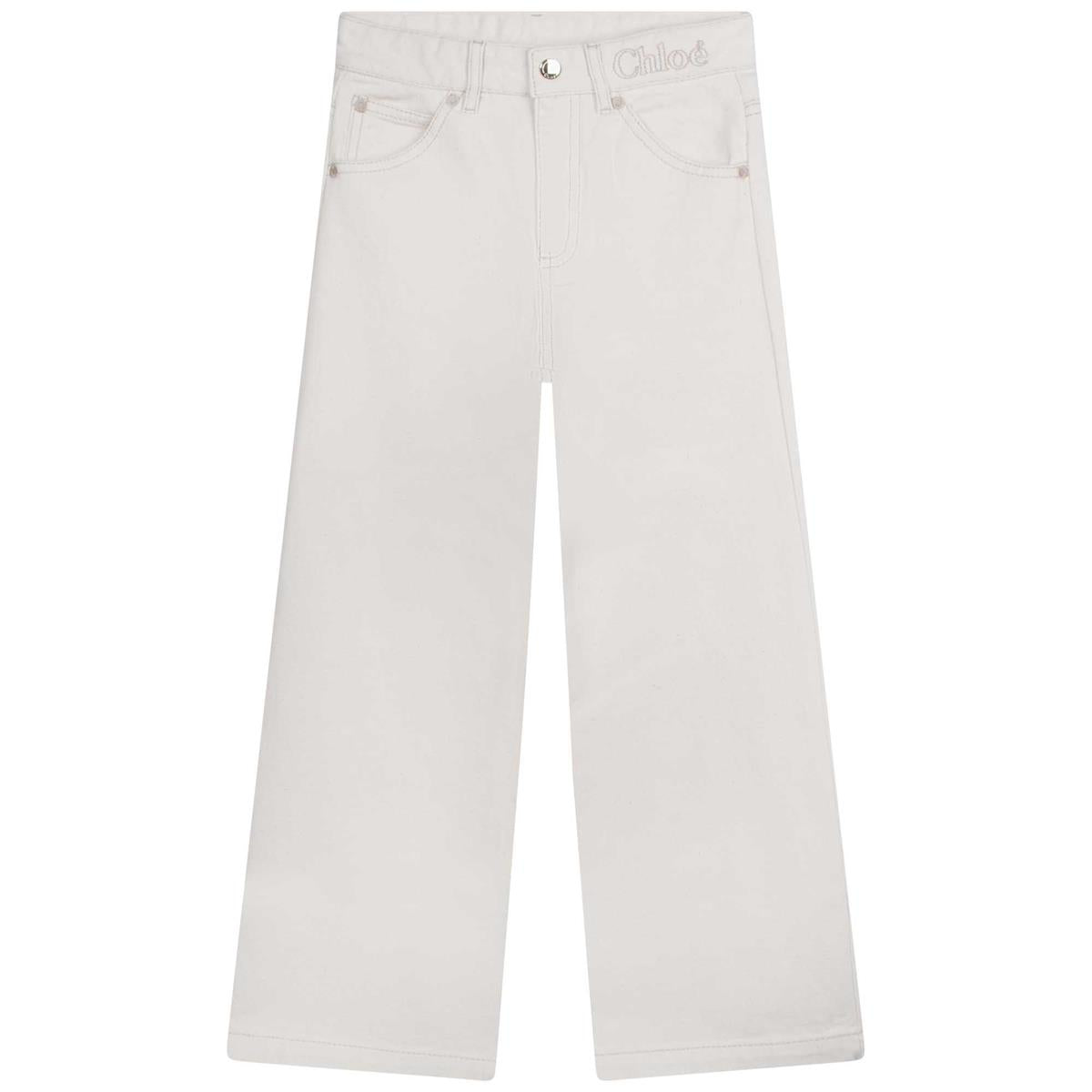 Girls Denim White Trousers