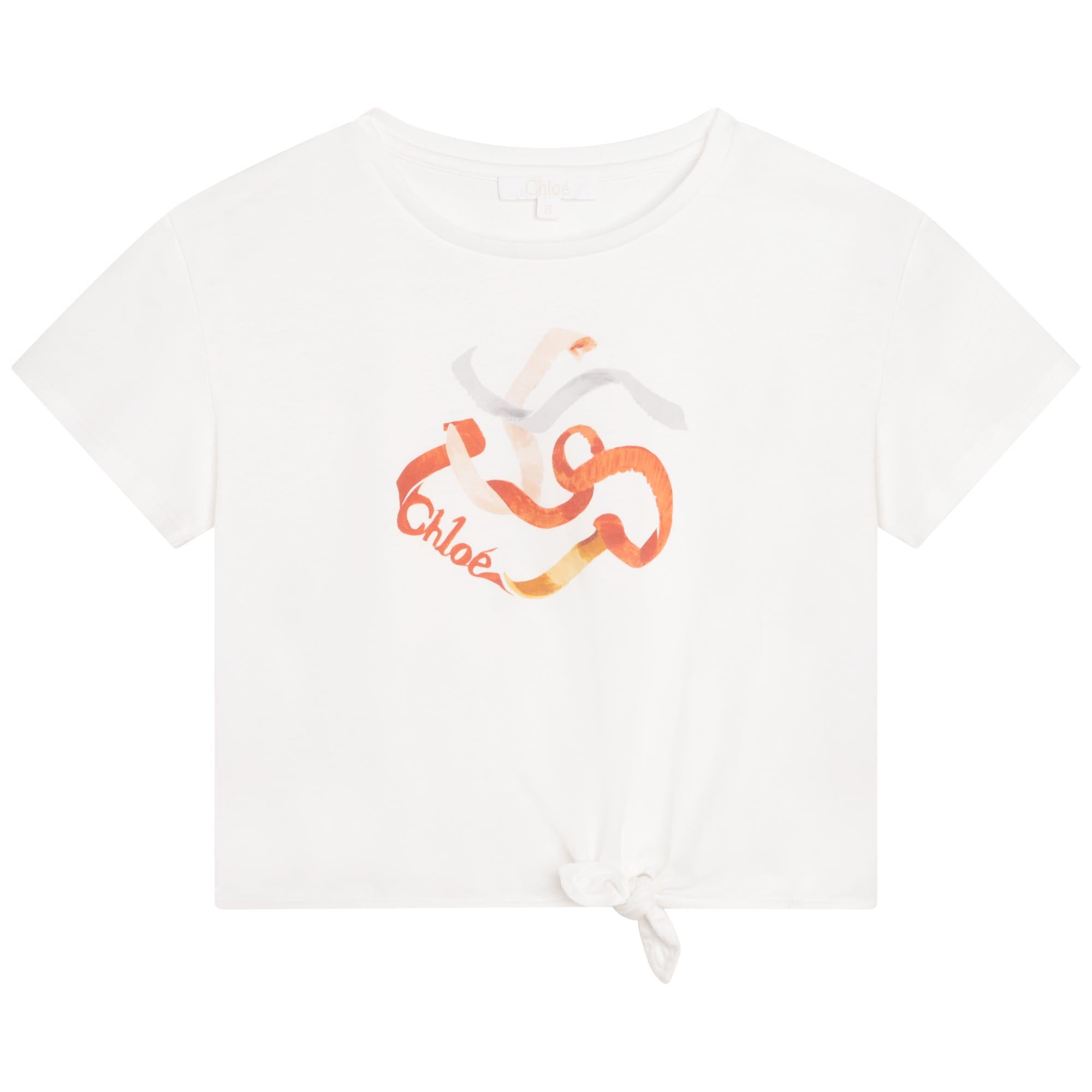 Girls White Printed Cotton T-Shirt