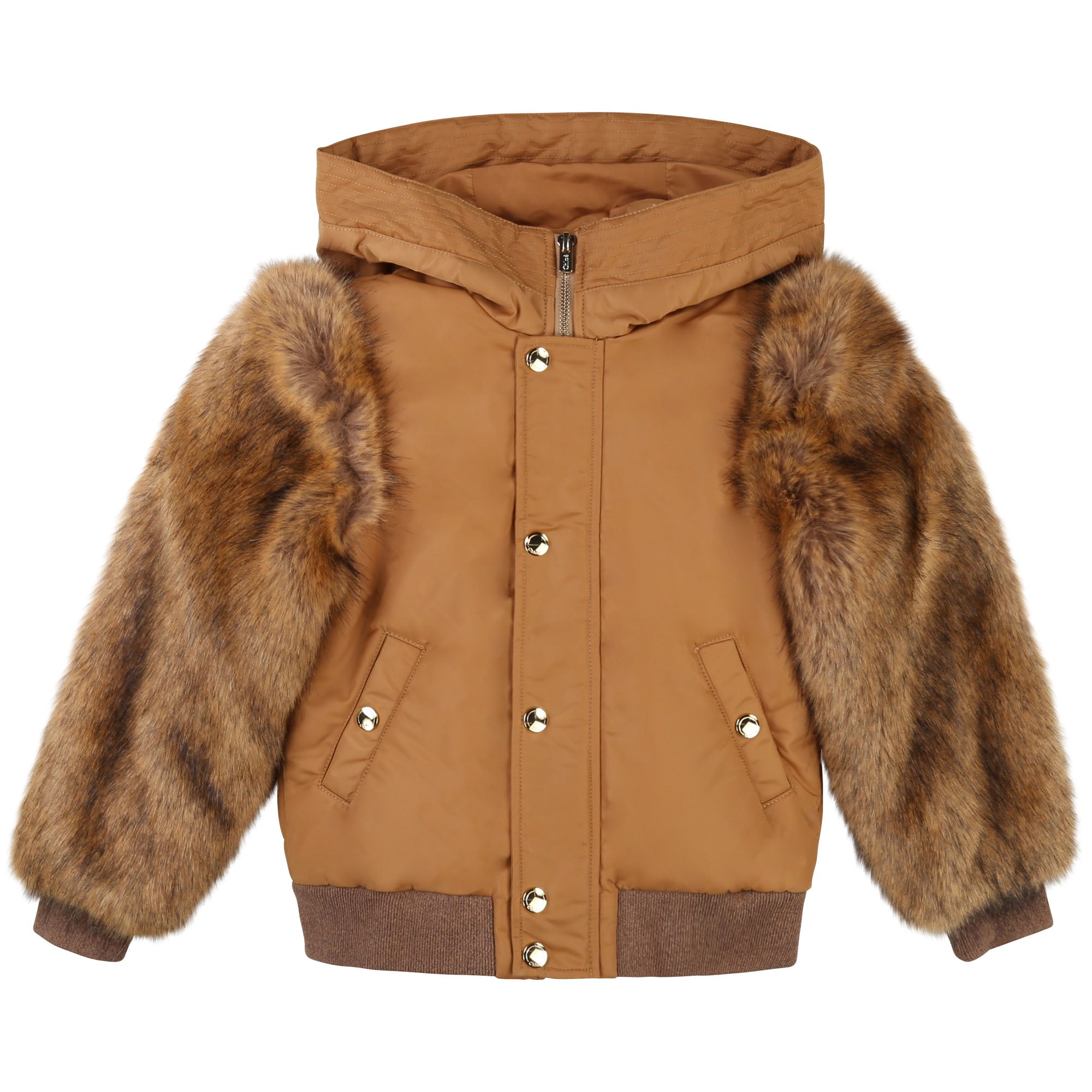 Girls Camel Hooded Jacket