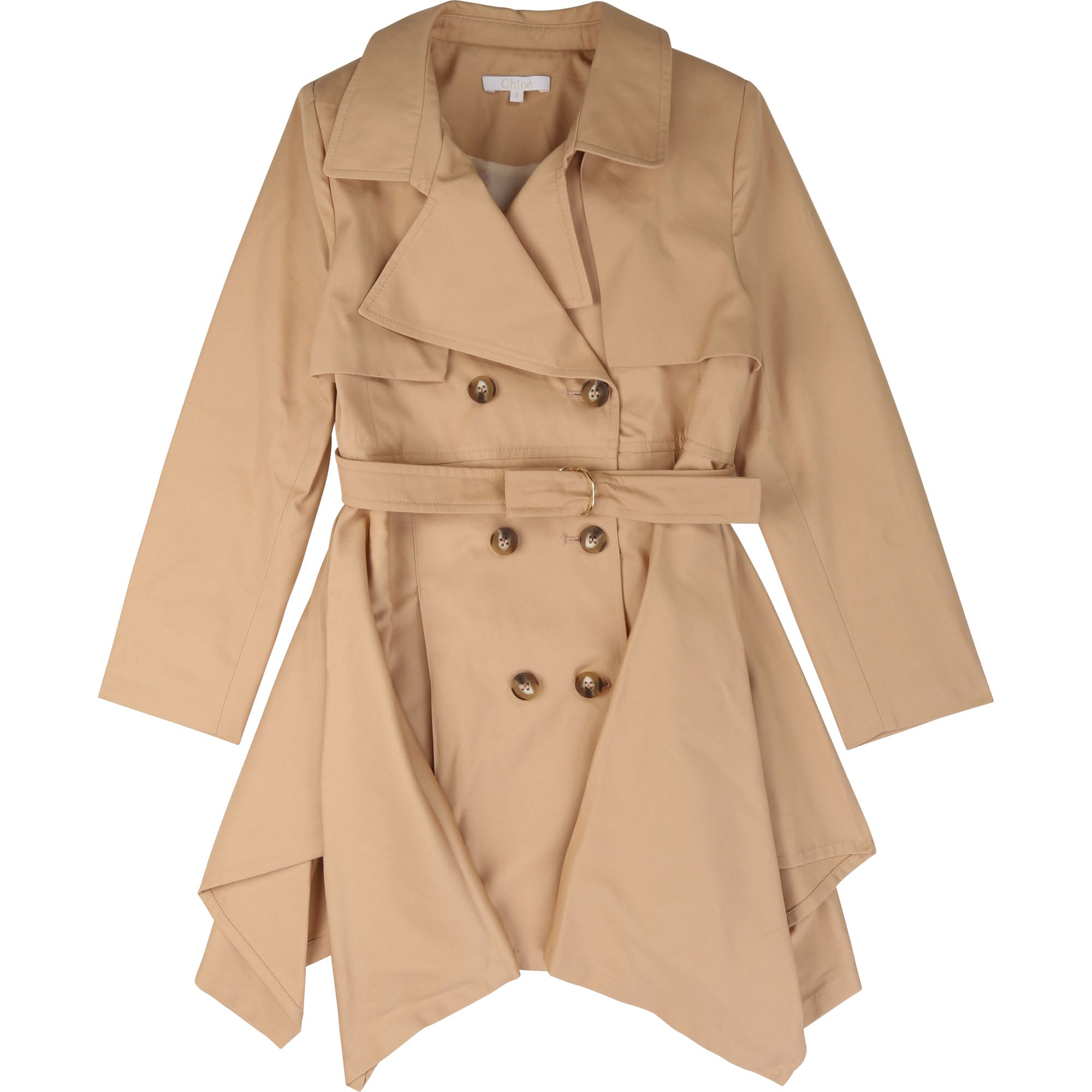 Girls Beige Belt Cotton Coat