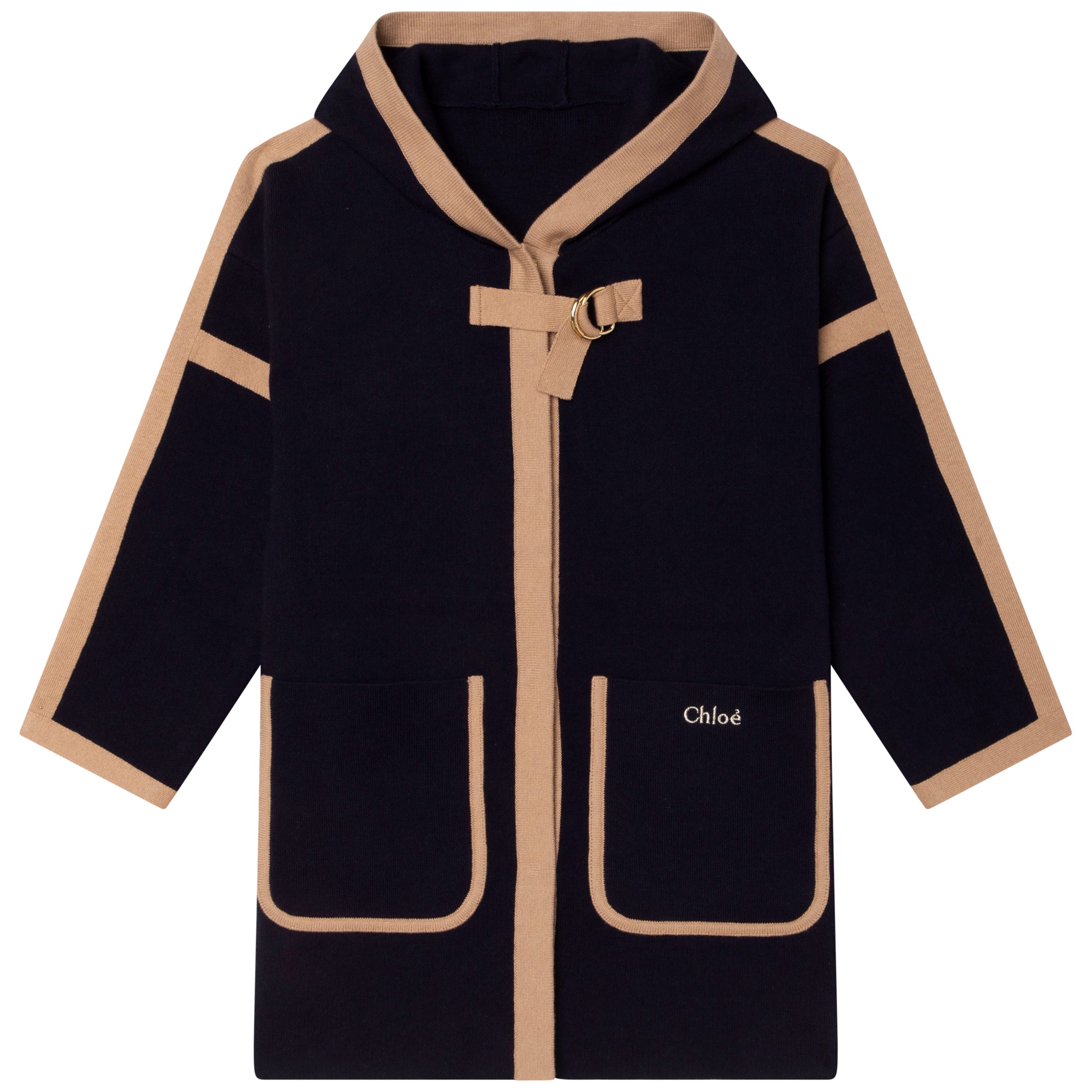 Girls Navy Logo Knit Coat