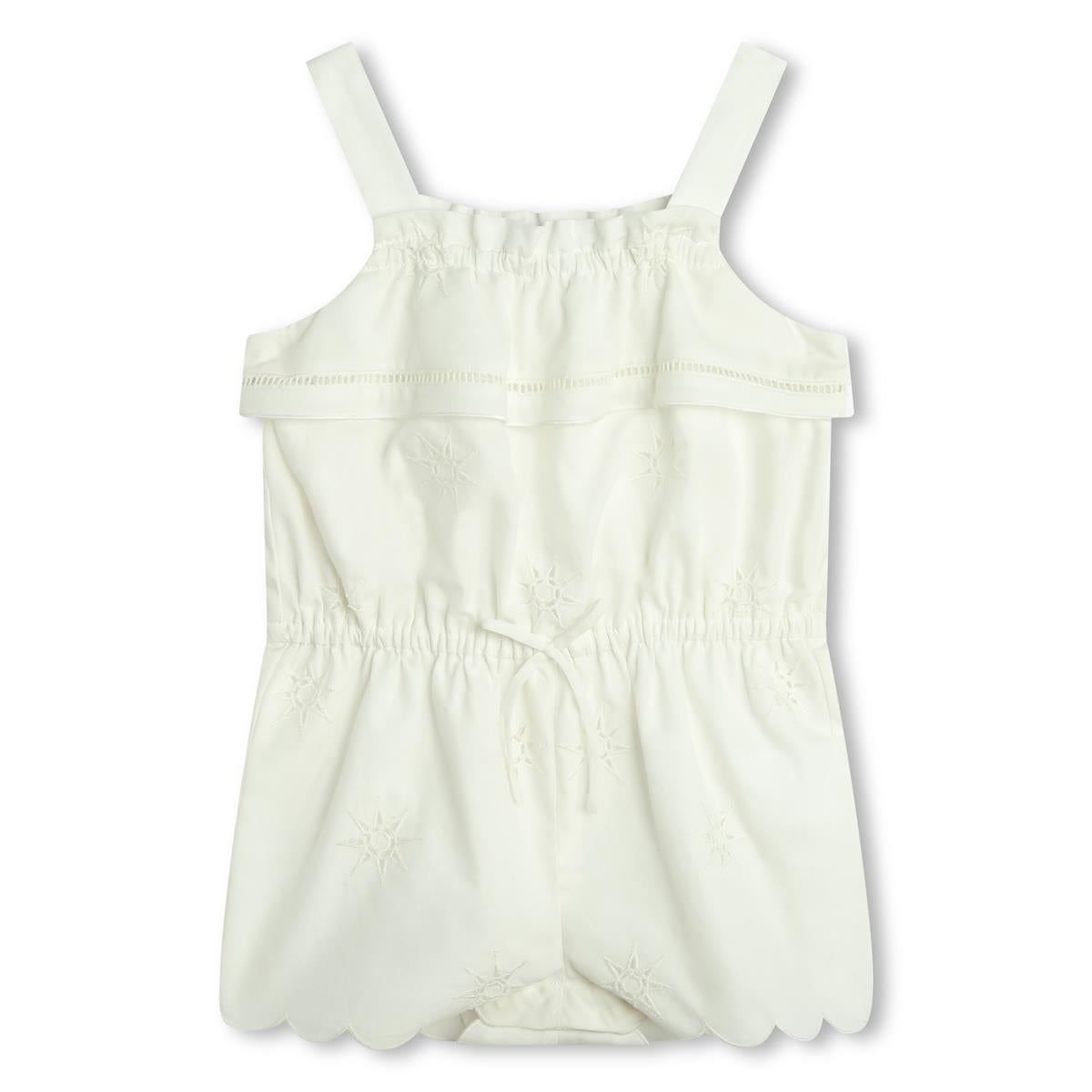 Girls White Cotton Jumpsuit