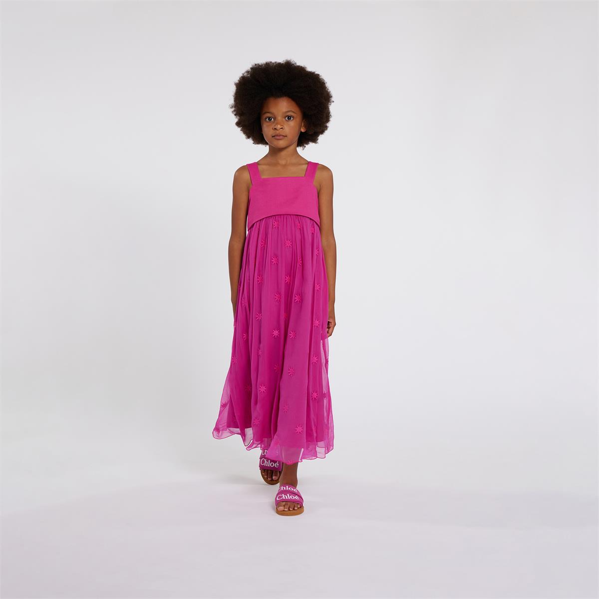 Girls Fuchsia Embroidered Dress