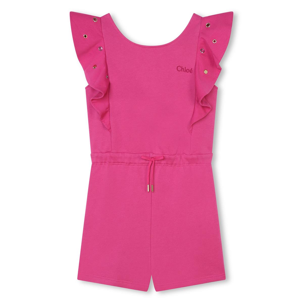 Girls Fuchsia Cotton Jumpsuit