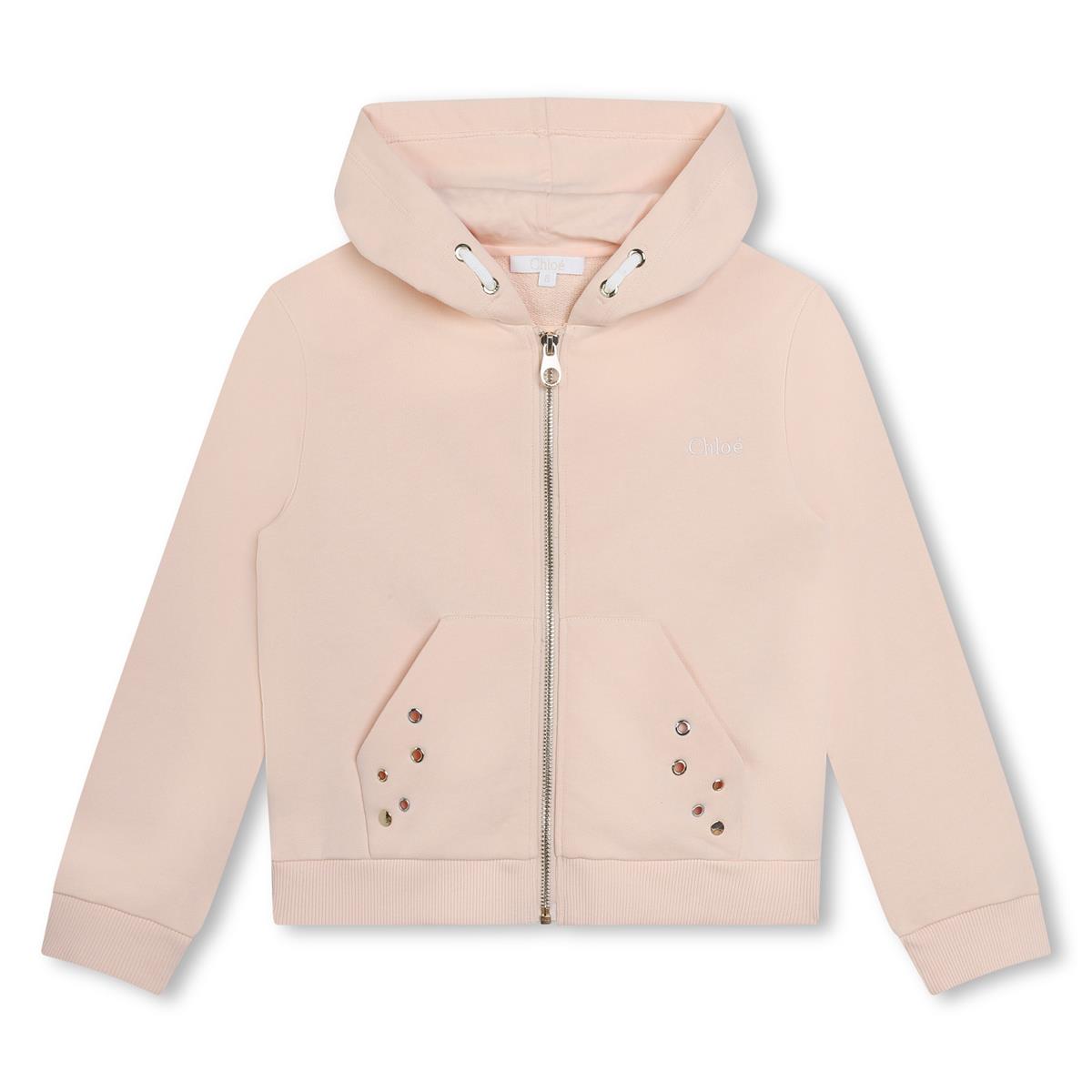 Girls Light Pink Cotton Zip-Up Top