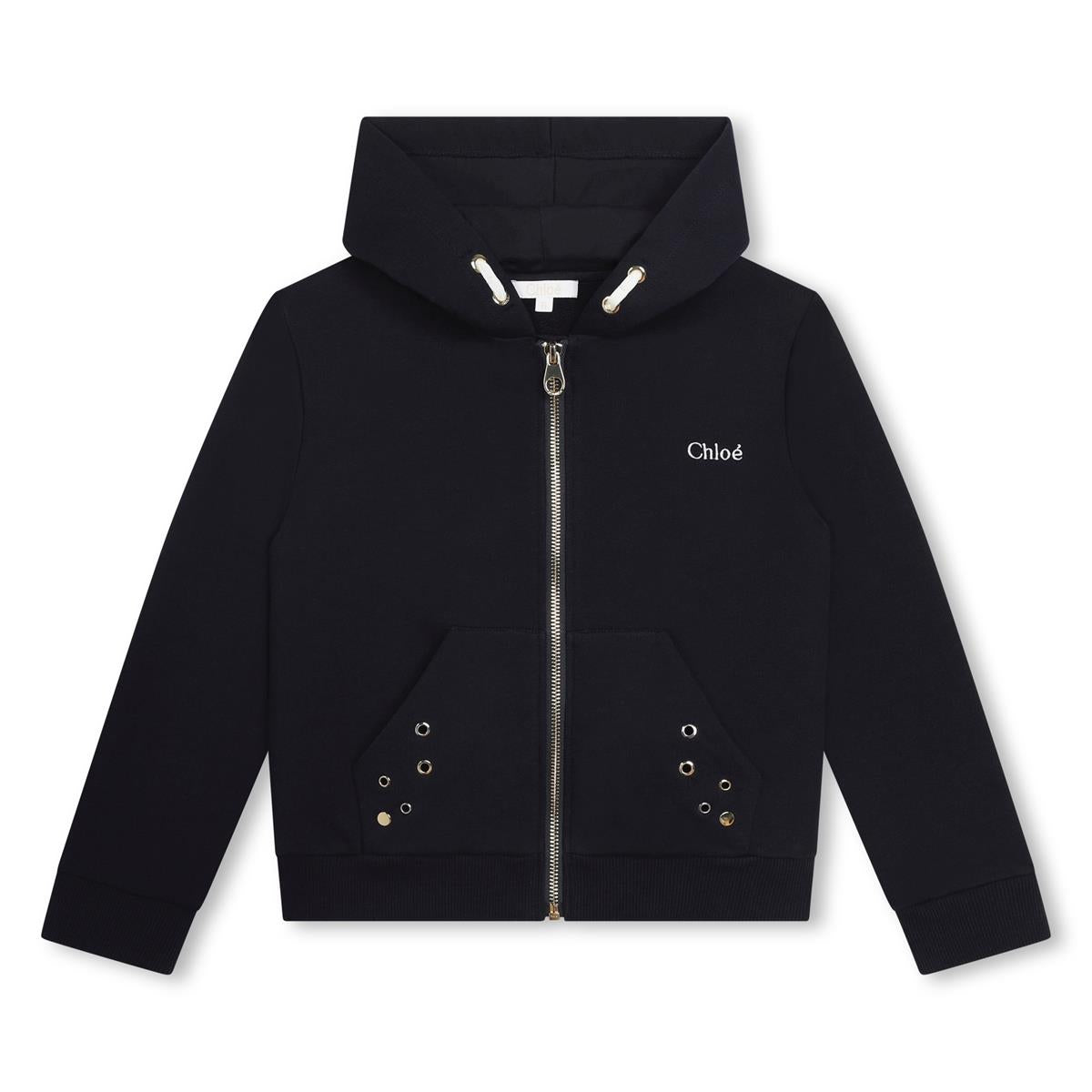 Girls Dark Blue Cotton Zip-Up Top